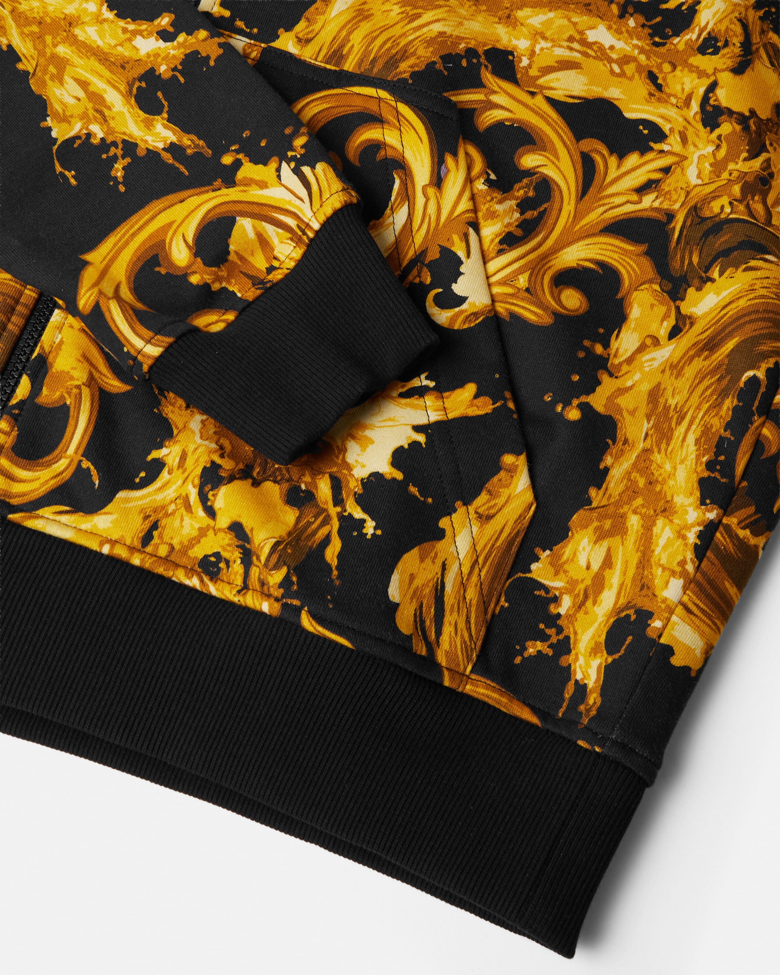 Printed Cotton-Jersey Zip Hoodie Black,Gold | VERSACE UK