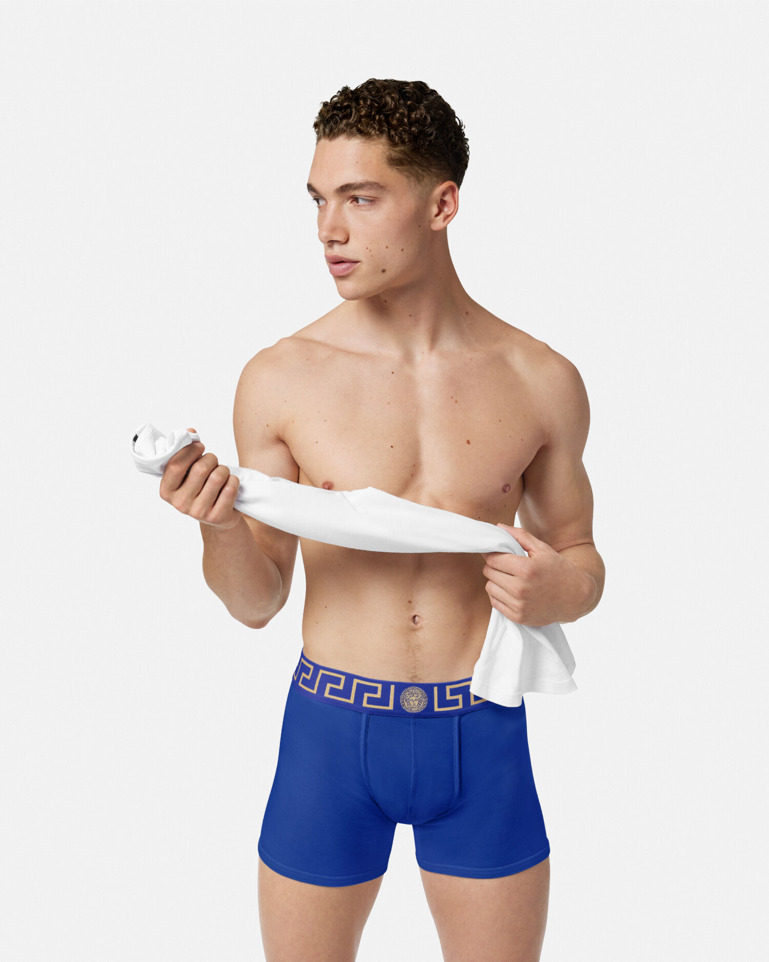 Cotton-jersey Long Trunks Blue | VERSACE US