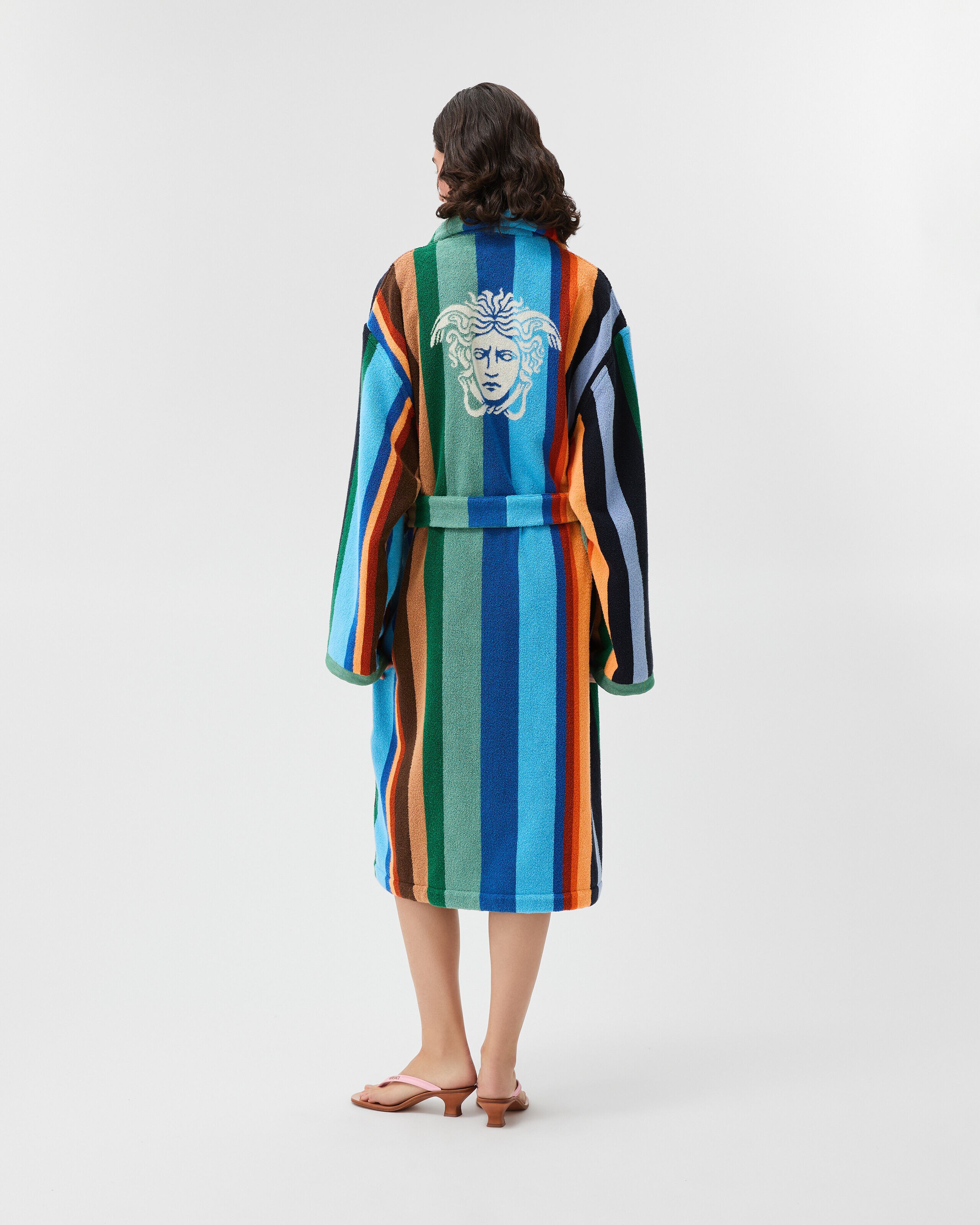Striped Cotton-Terry Jacquard Bathrobe Multicolor | VERSACE