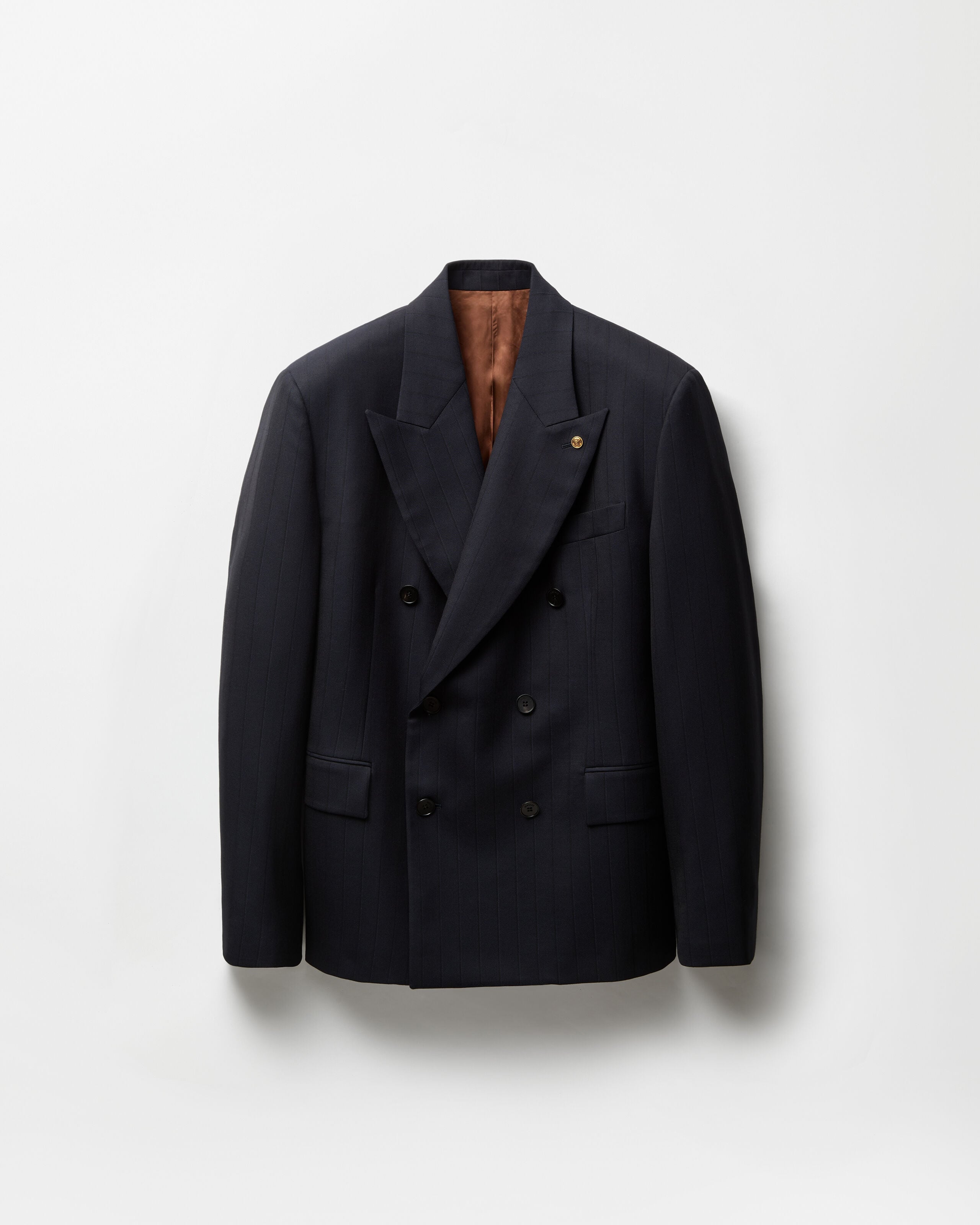 Pinstripe Wool Boxy Blazer Blue | VERSACE US