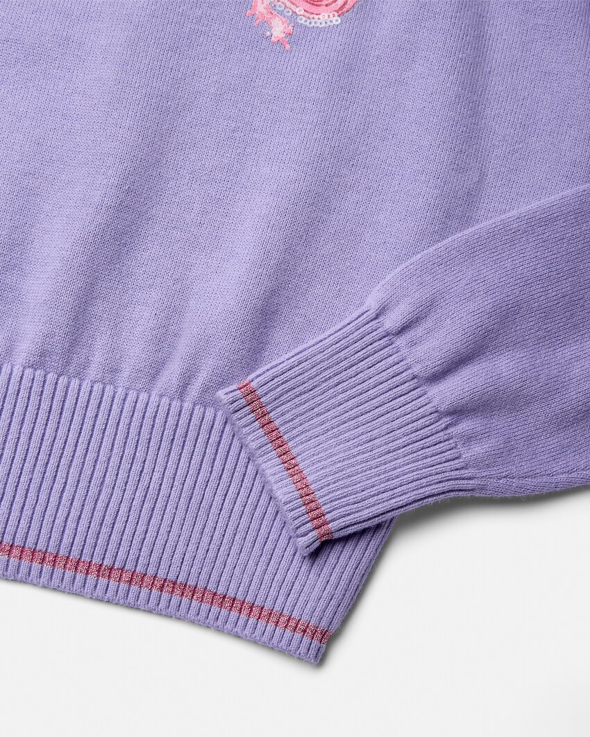 Printed Embroidered Cotton Knit Crop Sweater Print 4