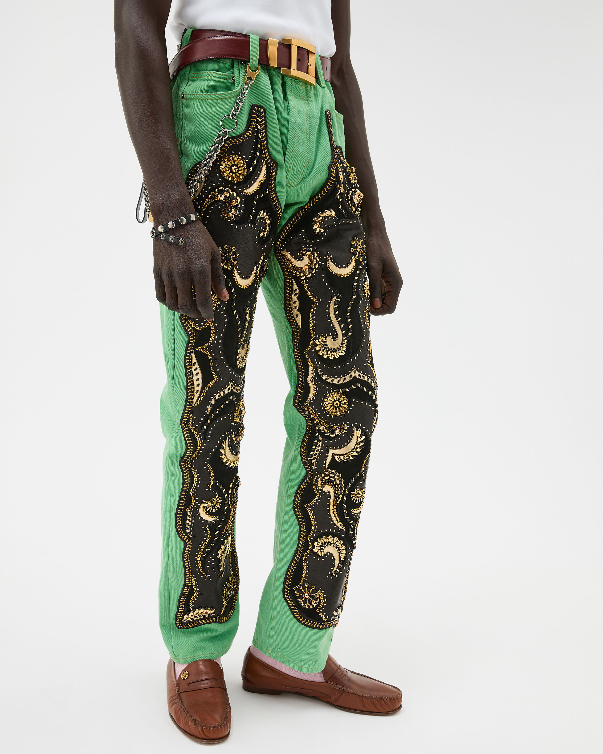 Embroidered Straight Jeans Green | VERSACE ZA