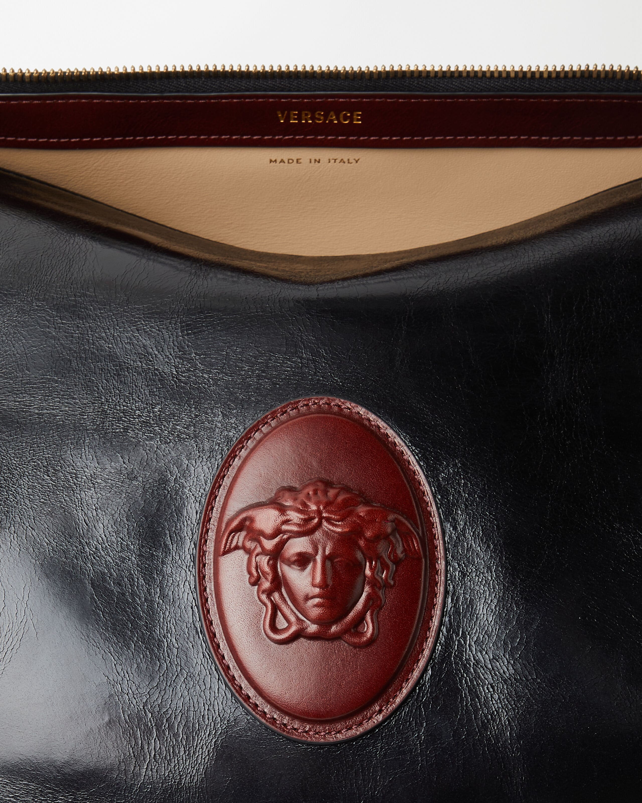 Roomy Large Leather Duffel Bag Black,Brown | VERSACE US