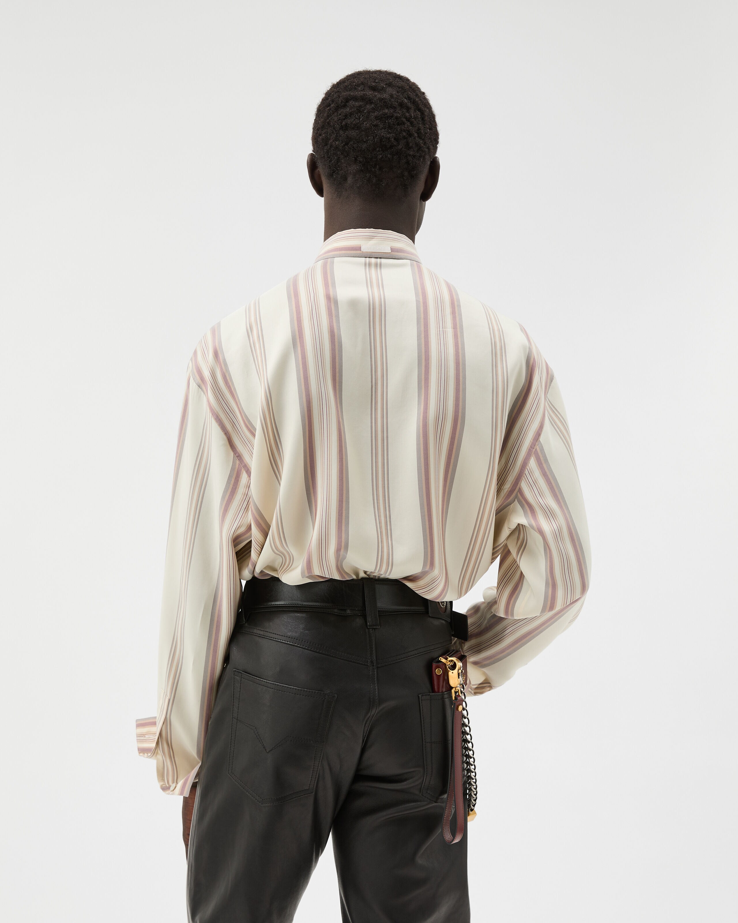 Striped Silk Loose Shirt White,Pink | VERSACE US