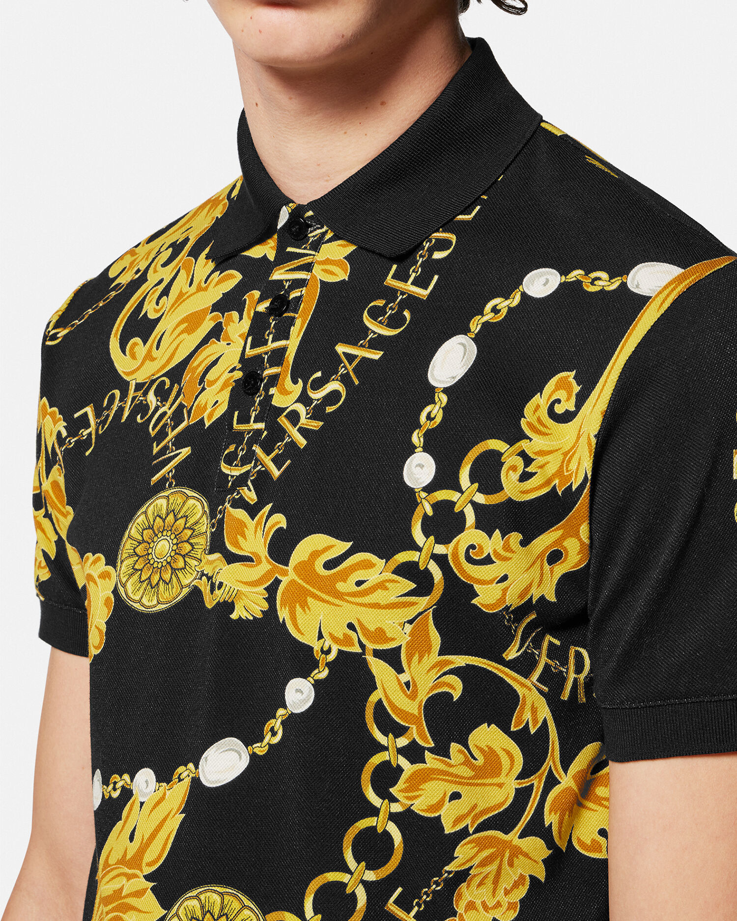 Versace polo shirt sale black and gold