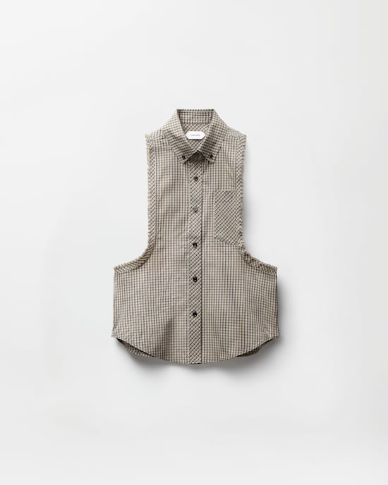 Micro-Check Cotton-Poplin Sleeveless Shirt Brown+Yellow 1