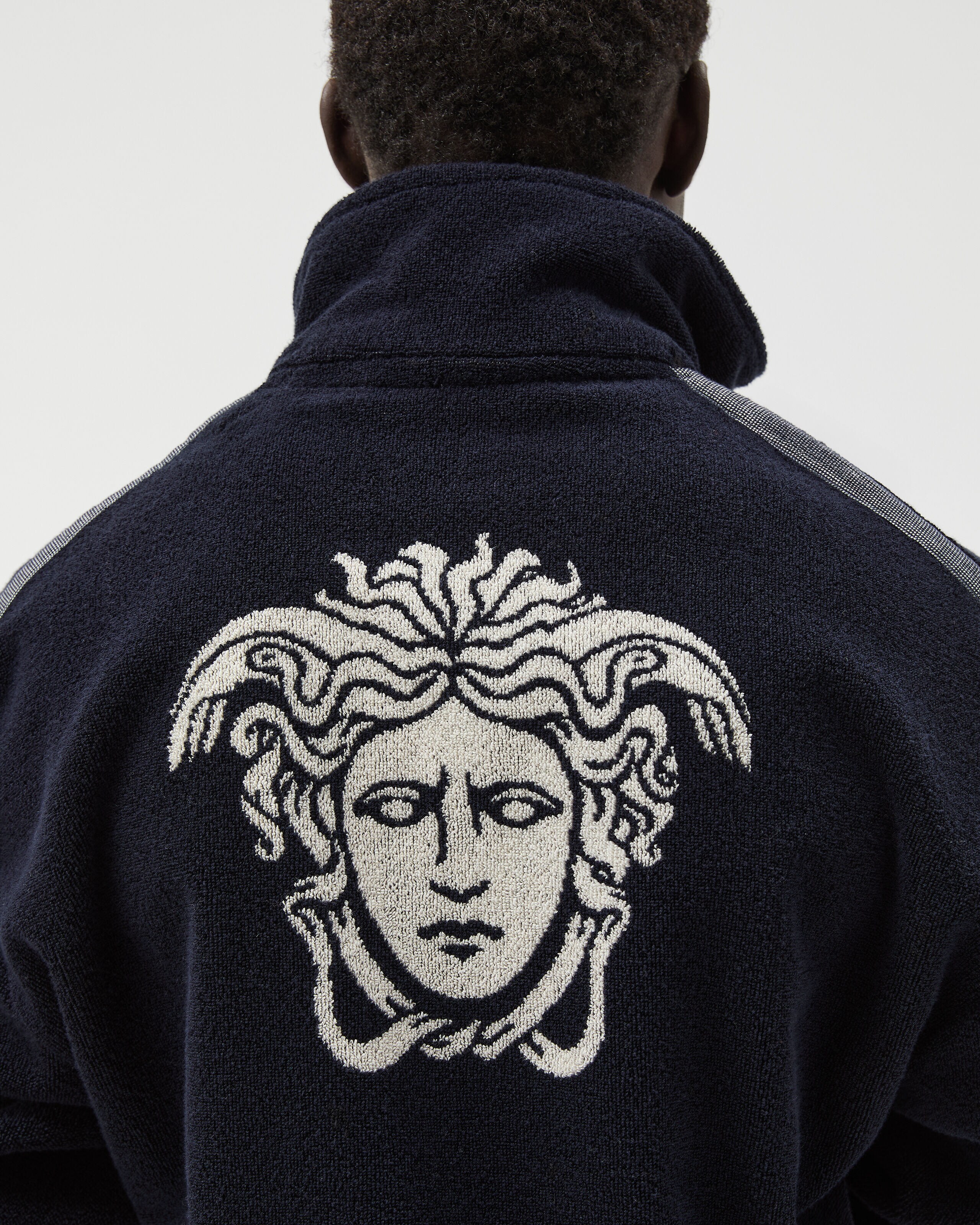 Cotton-Terry Jacquard Zip Sweatshirt Blue | VERSACE US