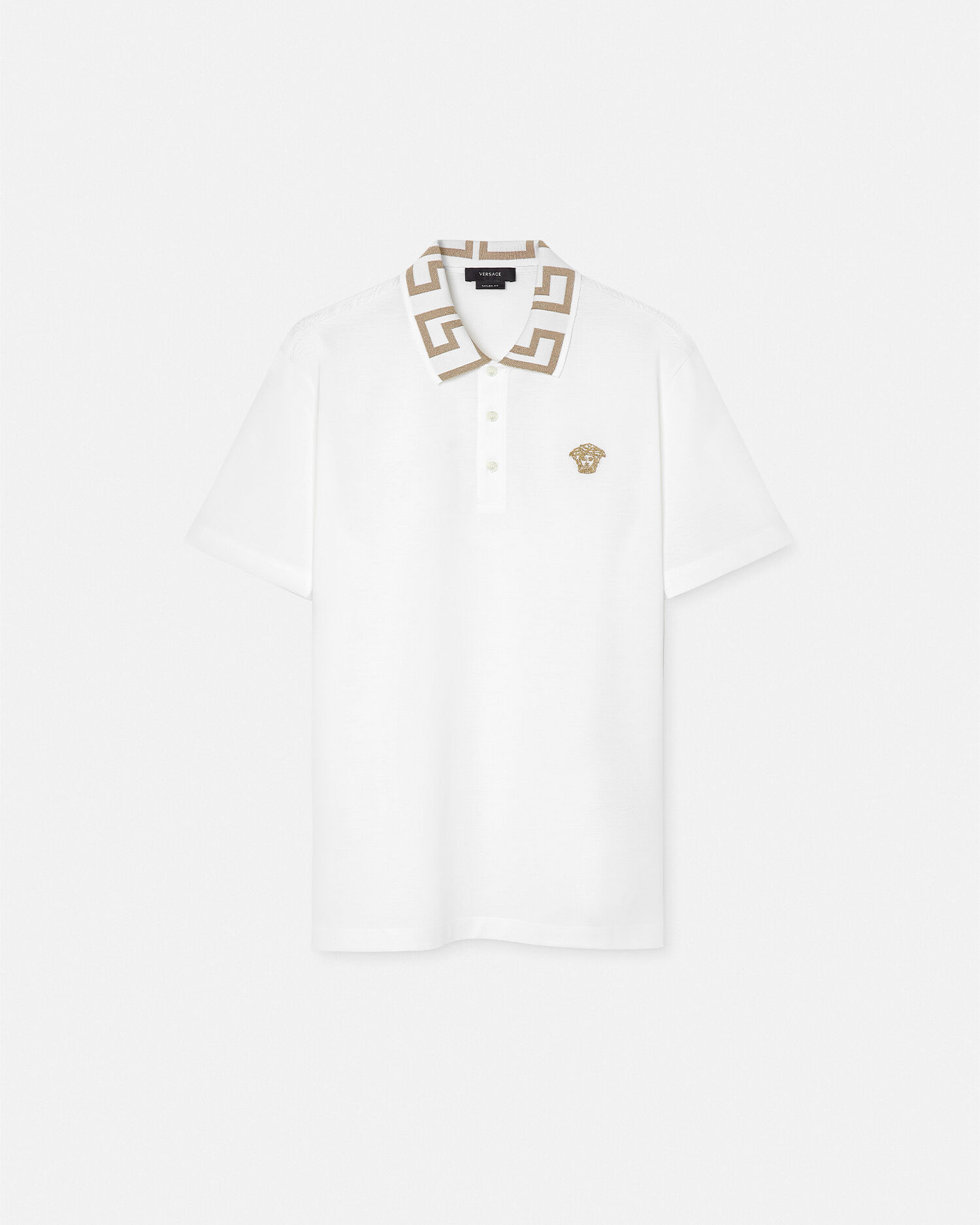 Embroidered Cotton Piqué Polo White | VERSACE US