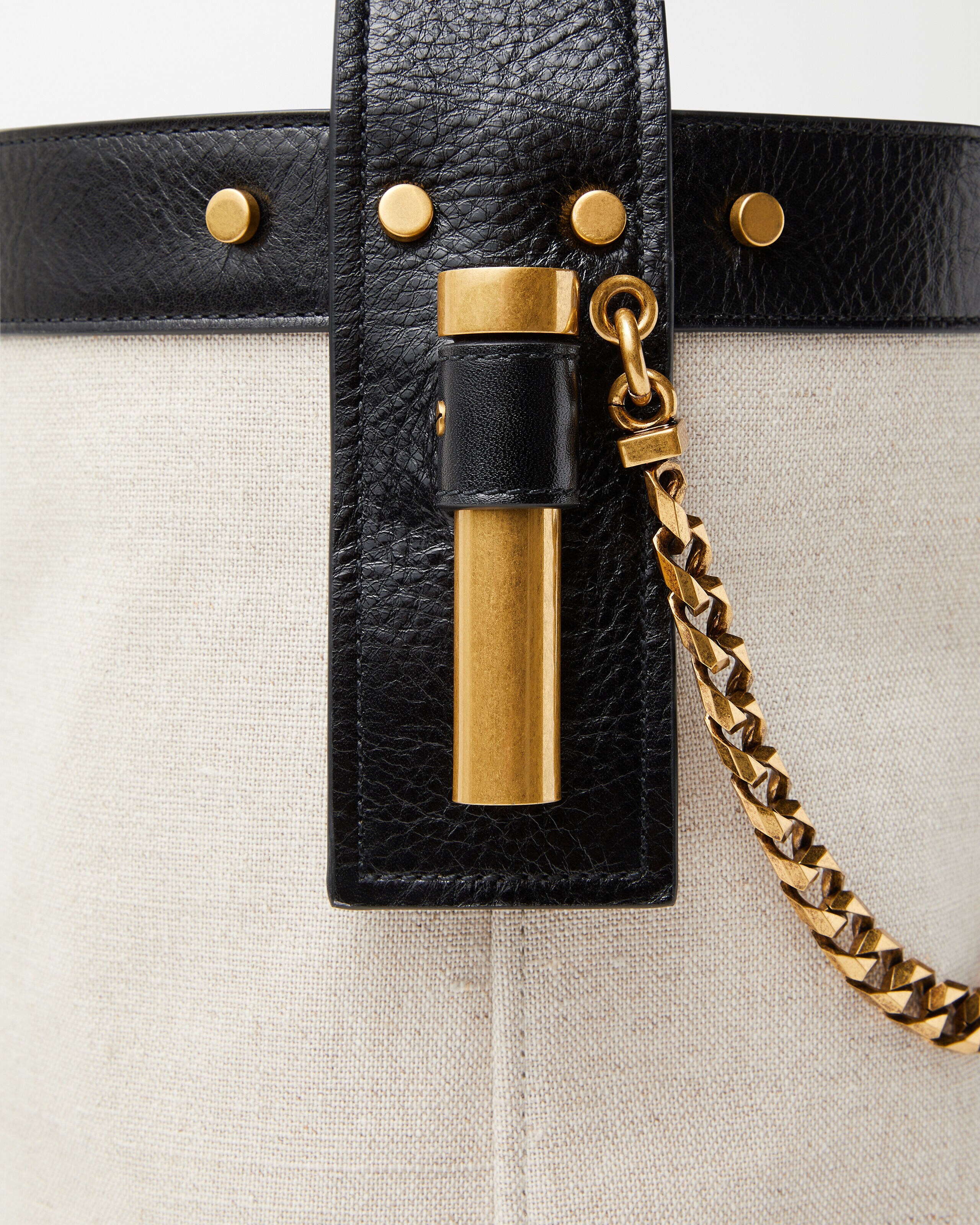 Pivot Small Canvas Bucket Bag Black,Beige | VERSACE US