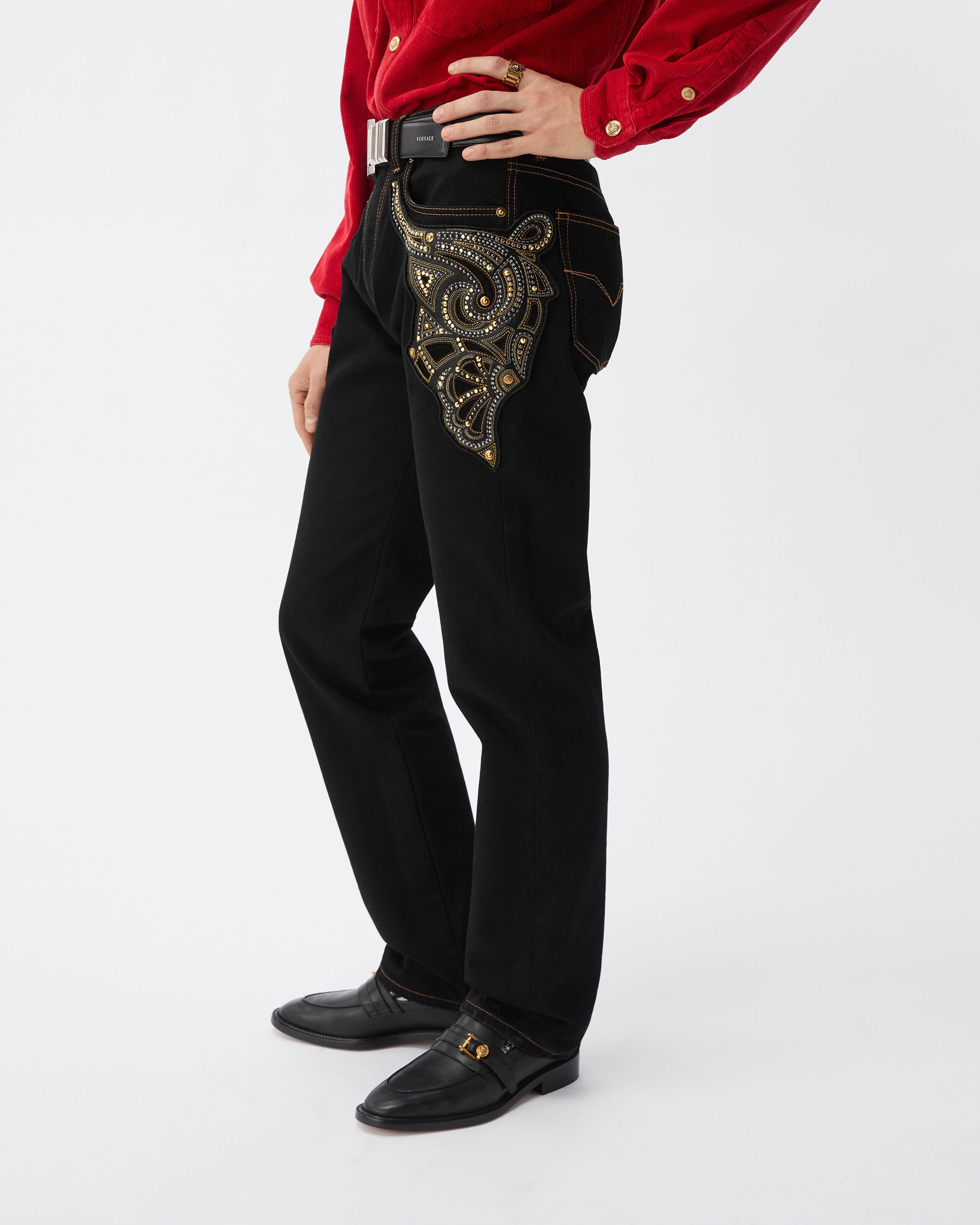 Embroidered Straight Jeans | VERSACE US