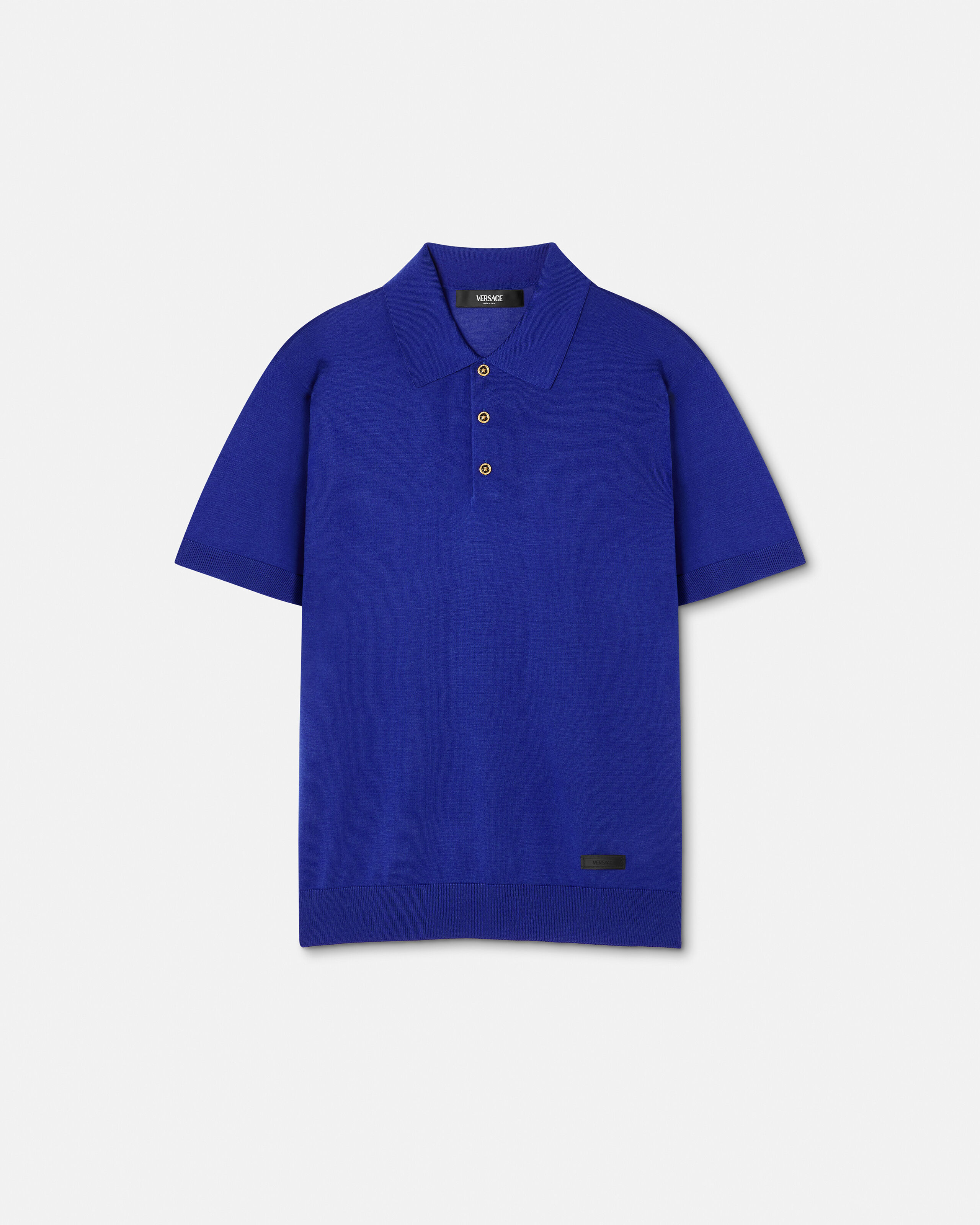 Silk-Cotton Knit Polo Blue | VERSACE US