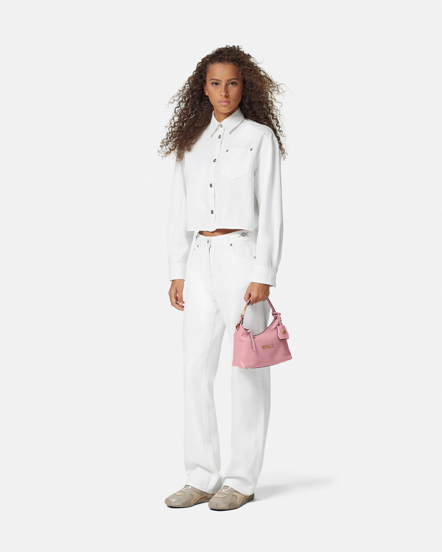 Versace Tag Nappa Hobo Bag Pink | VERSACE