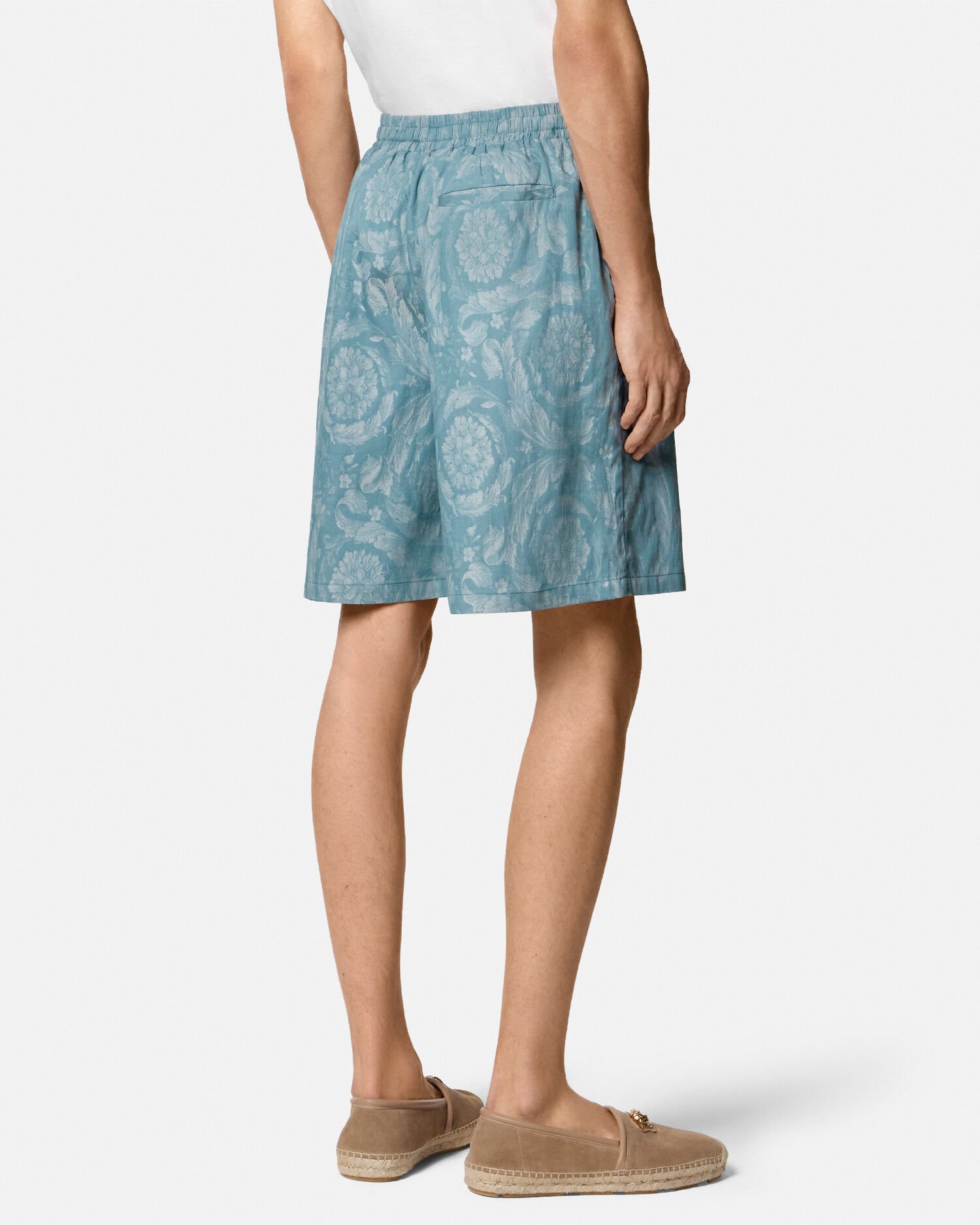 Barocco Jacquard Chambray Denim Shorts Blue,Print | VERSACE