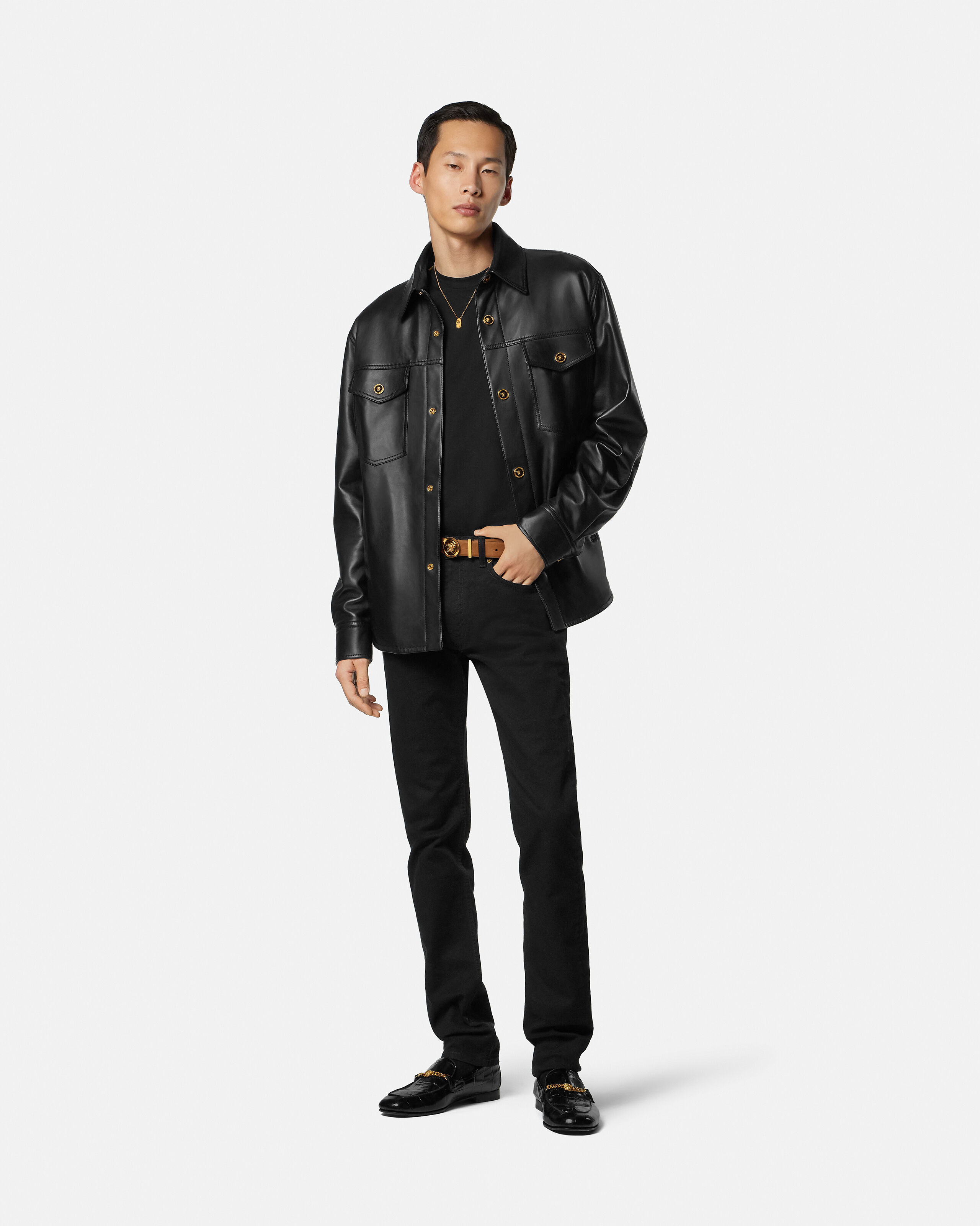 Embroidered Slim Jeans Black | VERSACE US