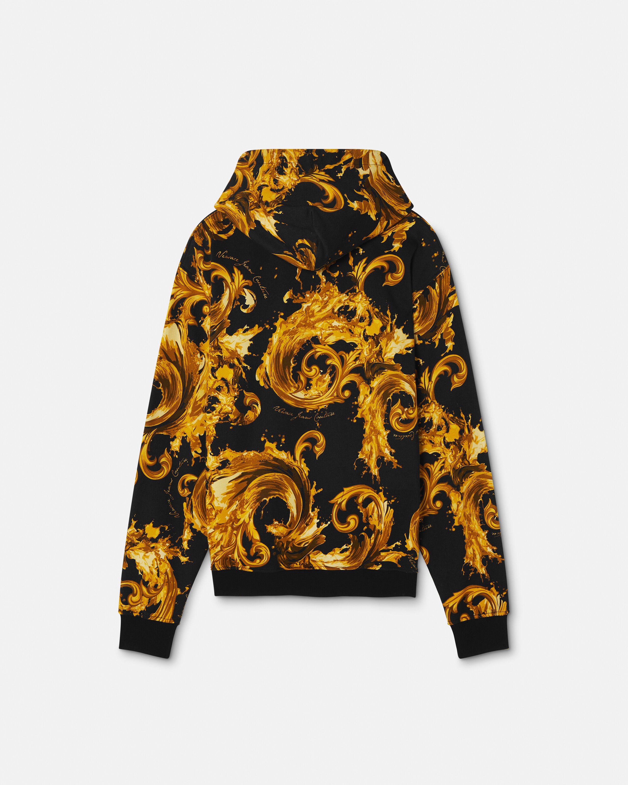 Printed Cotton-Jersey Zip Hoodie Black,Gold | VERSACE ZA