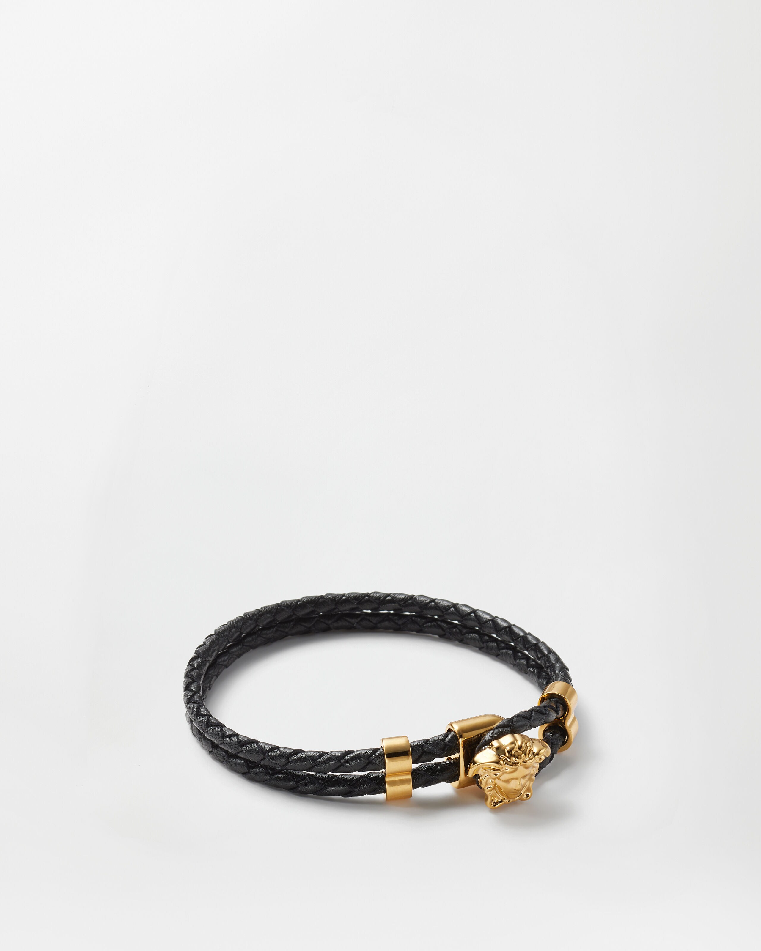 La Medusa Leather Bracelet Black,Gold | VERSACE US