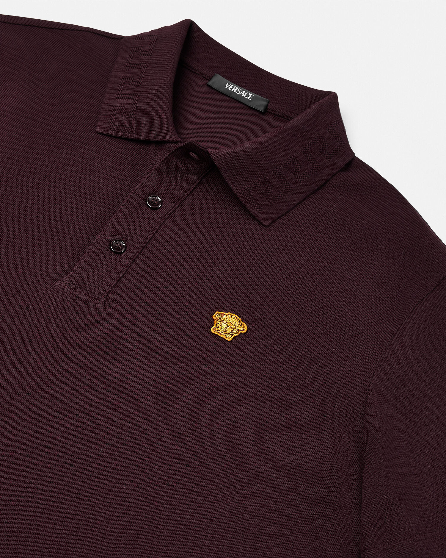 Embroidered Cotton Piqué Polo Burgundy | VERSACE
