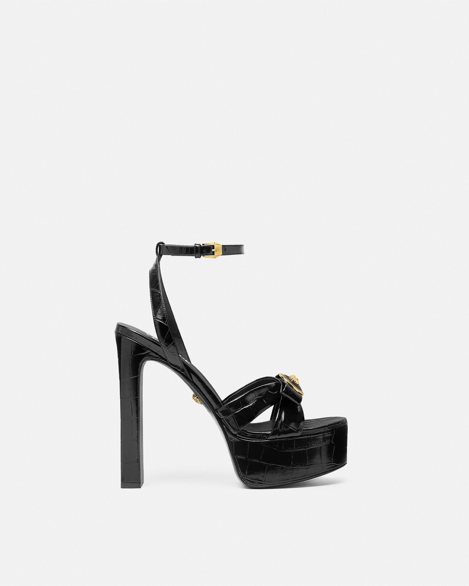 ５５％以上節約 mm 140 Sandals Ribbon Gianni Croc-Effect Black,Gold US VERSACE | 靴
