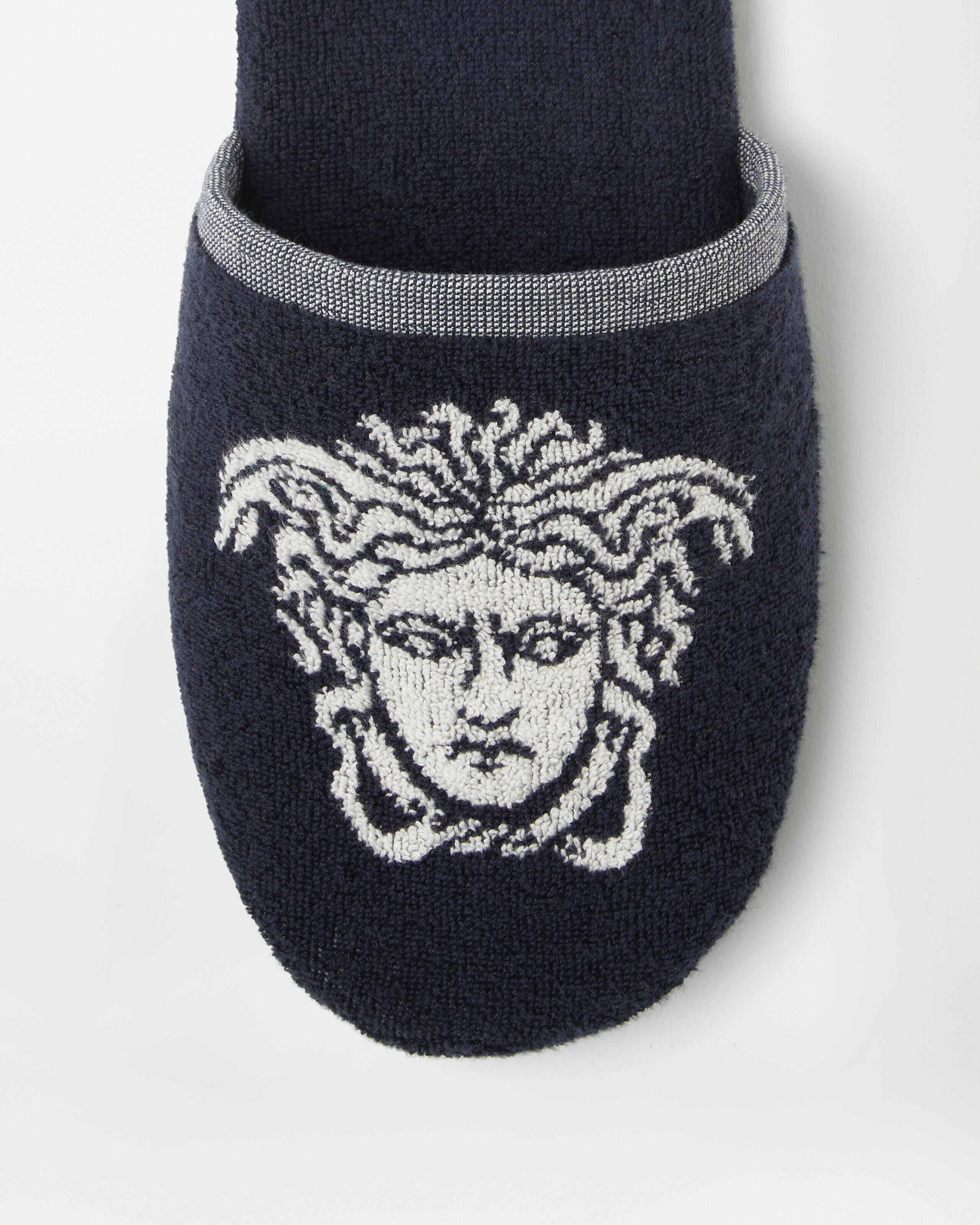 Cotton-Terry Jacquard Slippers Blue | VERSACE US
