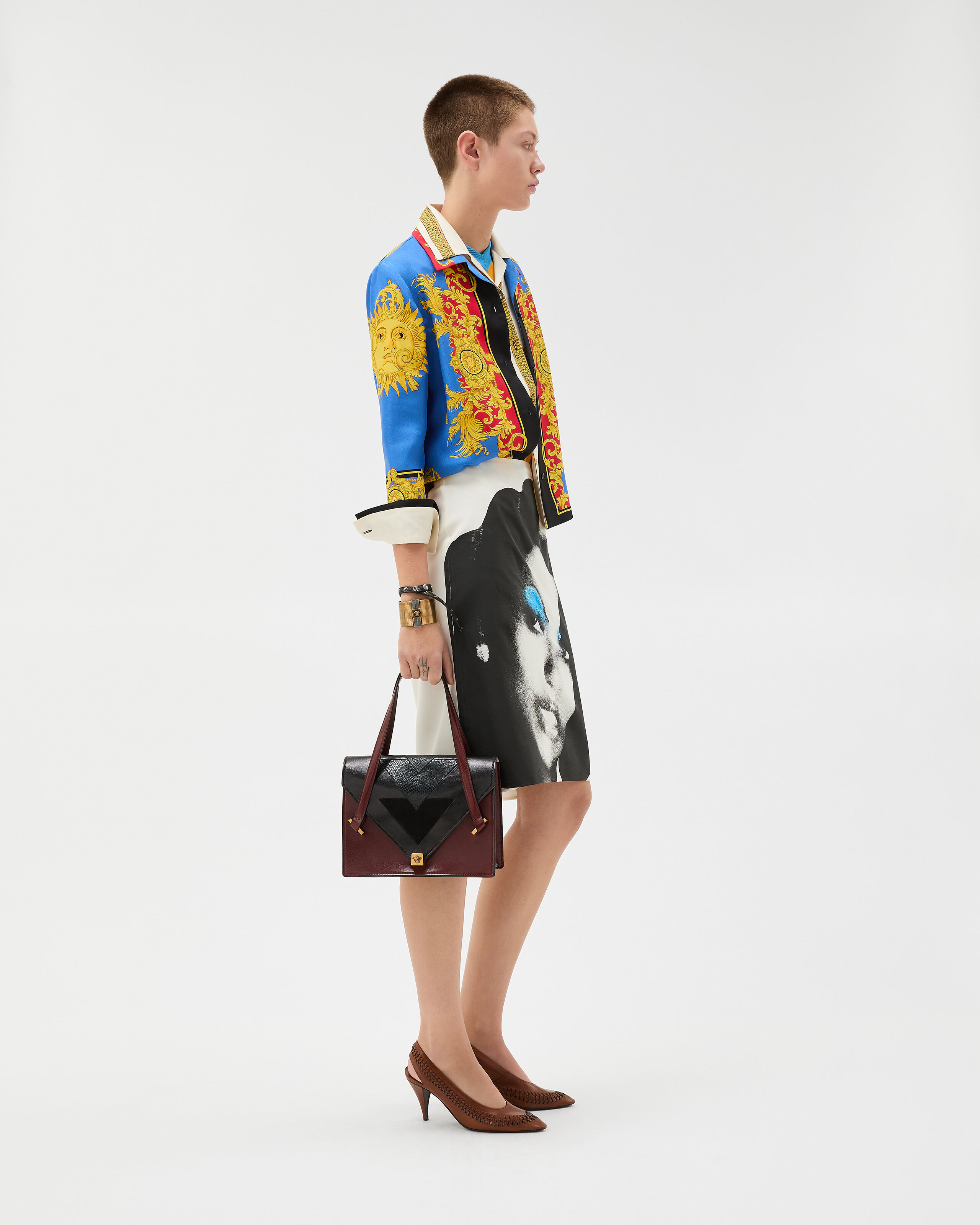Severine Python-Effect Leather Shoulder Bag Black,Brown | VERSACE US