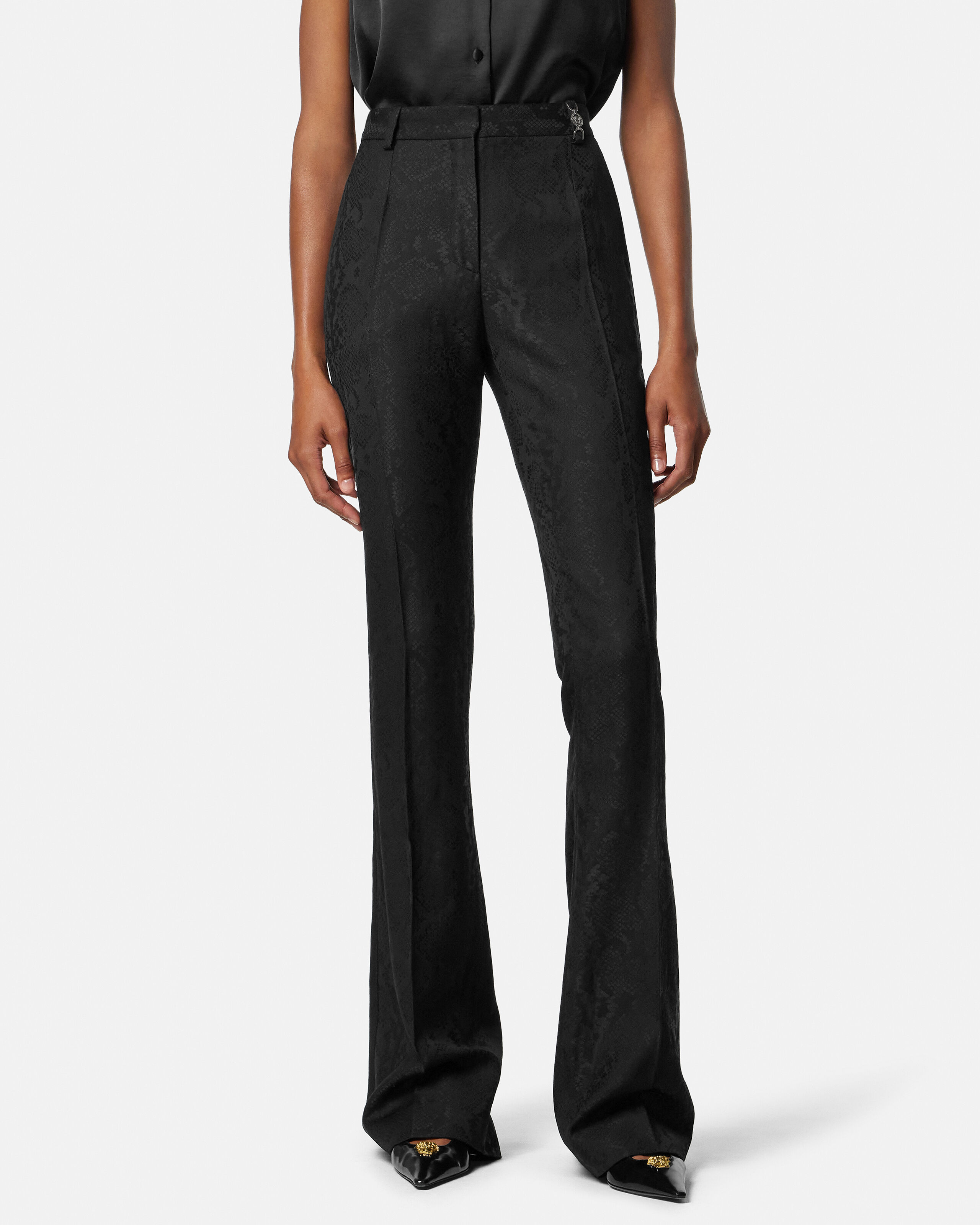 Python-Jacquard Wool-Blend Pants Black | VERSACE US