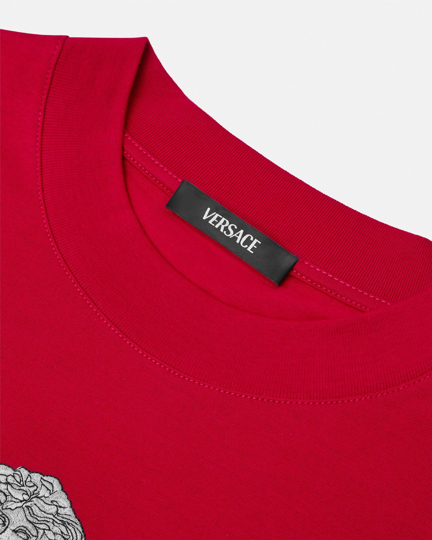 Embroidered Medusa Milano T Shirt Red VERSACE