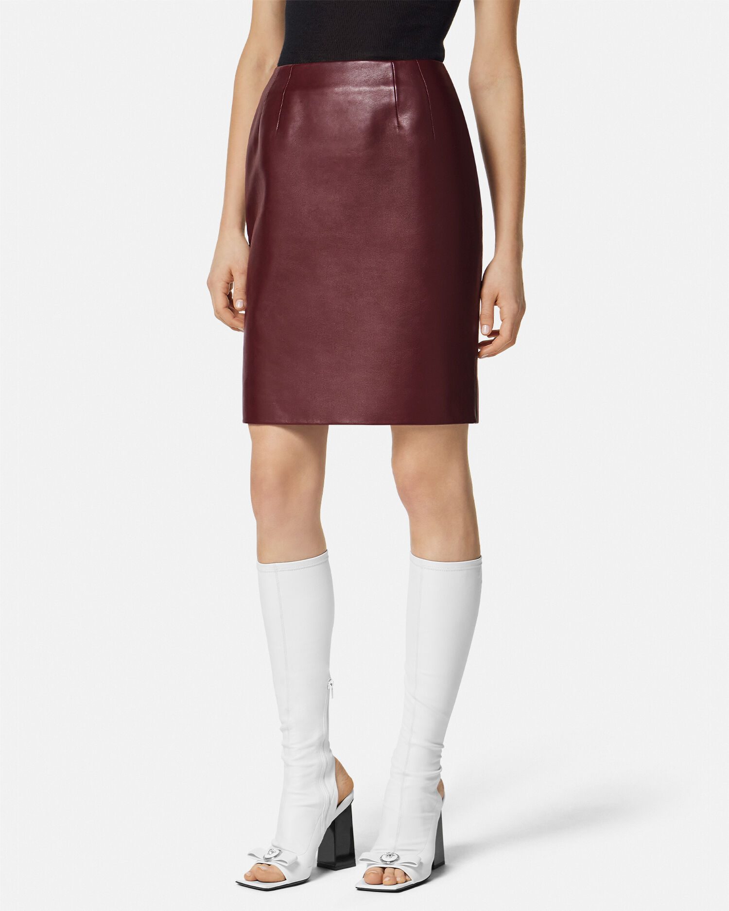 Gonna longuette midi in pelle Bordeaux VERSACE IT