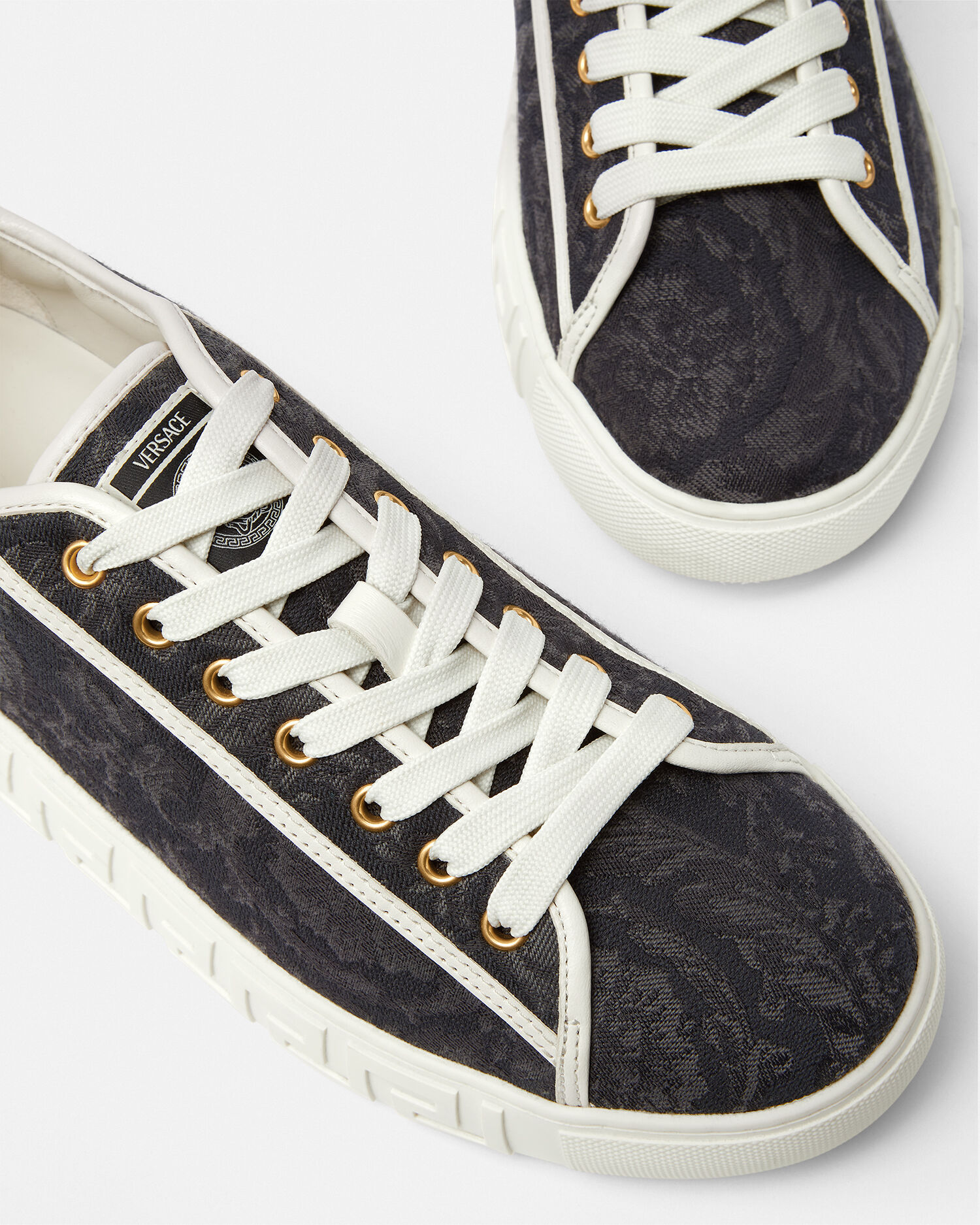 Greca Jacquard Canvas Sneakers Black,Print | VERSACE ZA