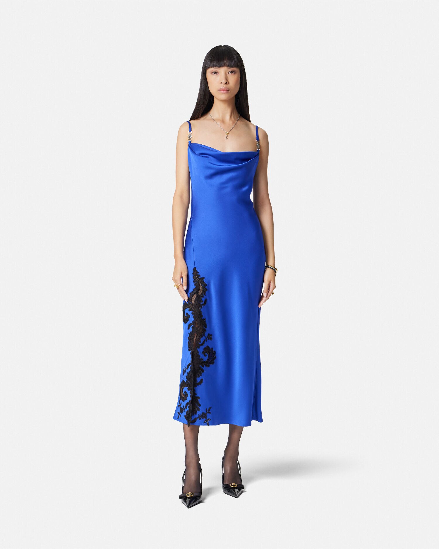 Barocco Lace Cowl Midi Dress