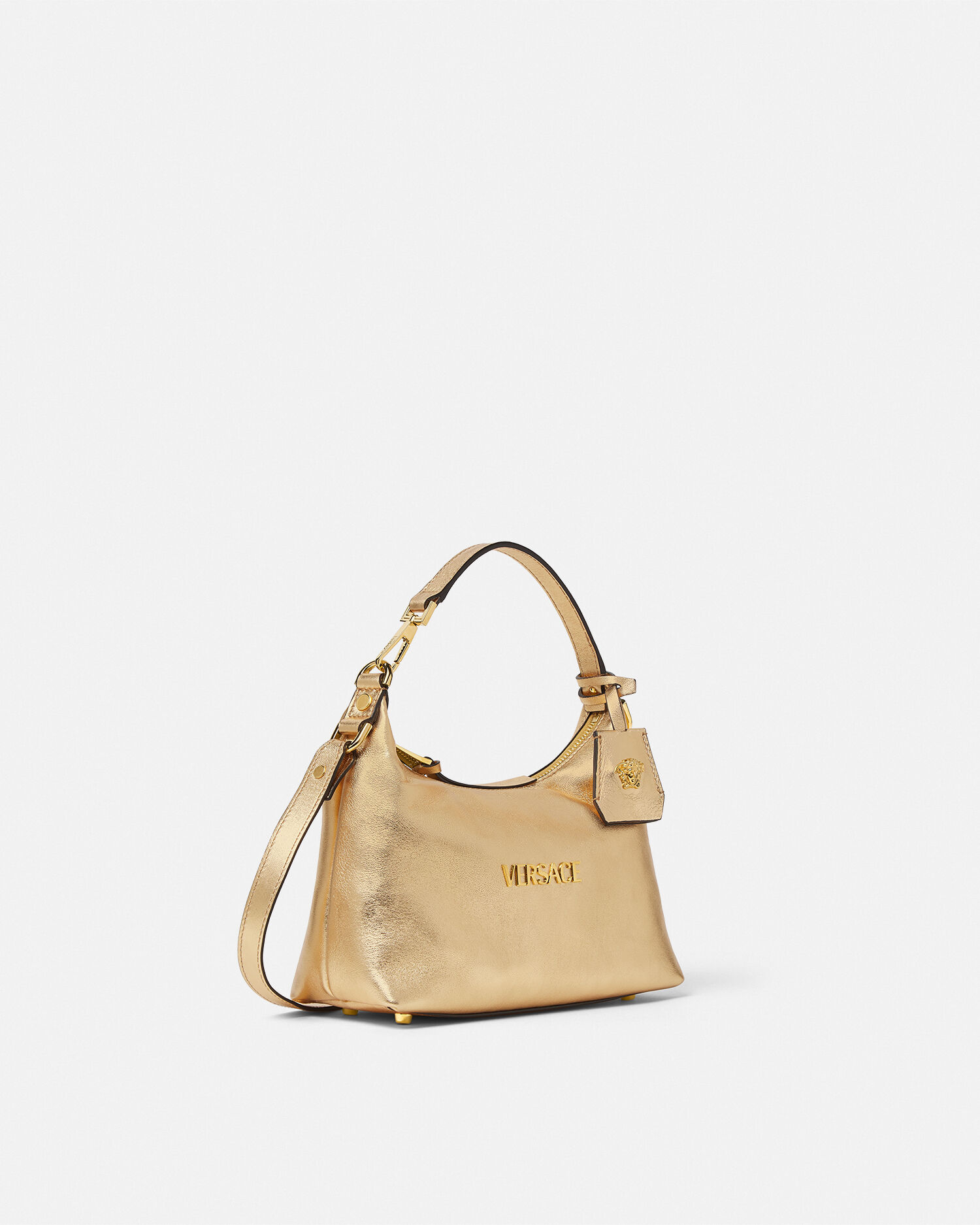 Versace Tag Hobo Metallic Bag Gold | VERSACE US