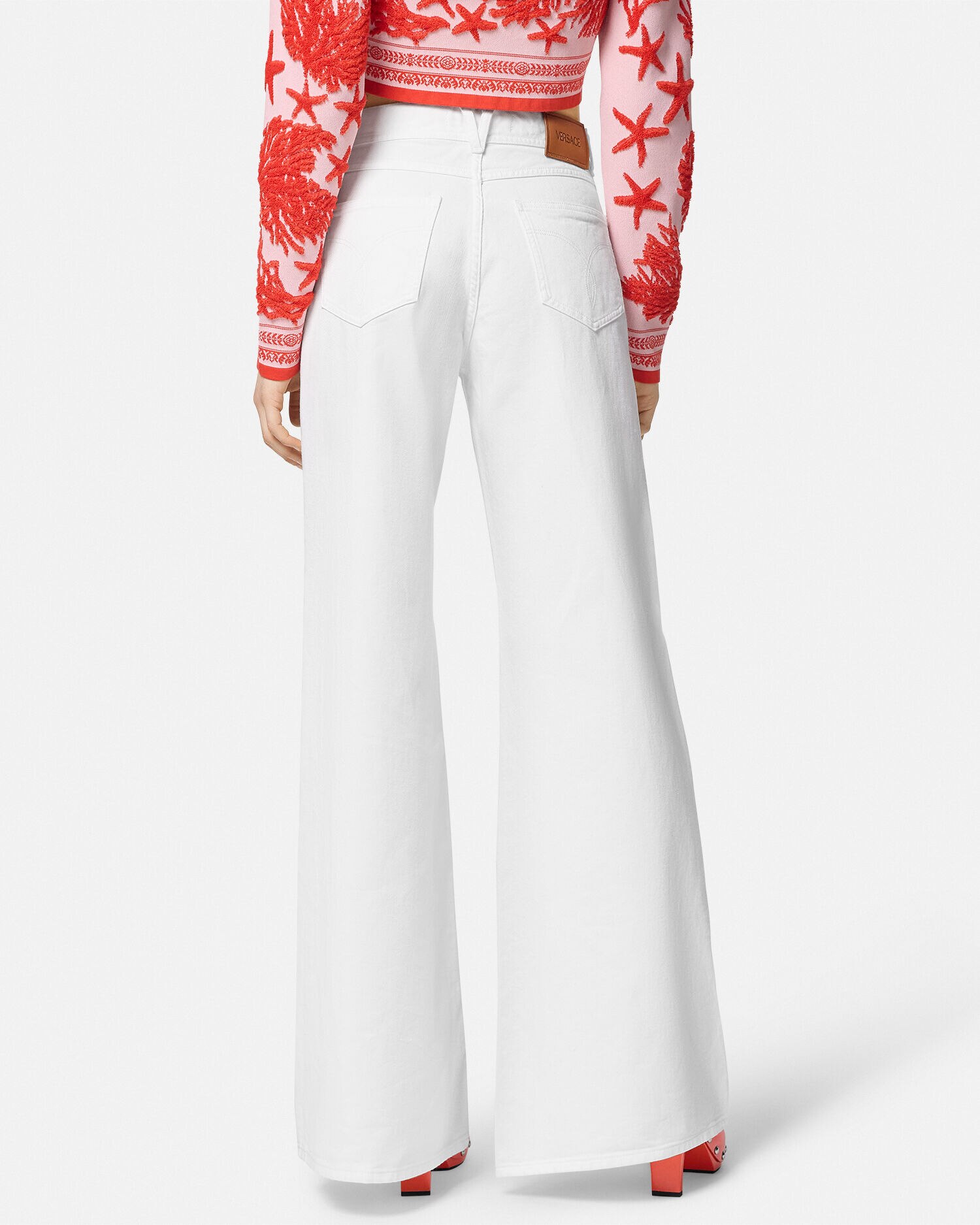 Wide Flared Jeans White | VERSACE US