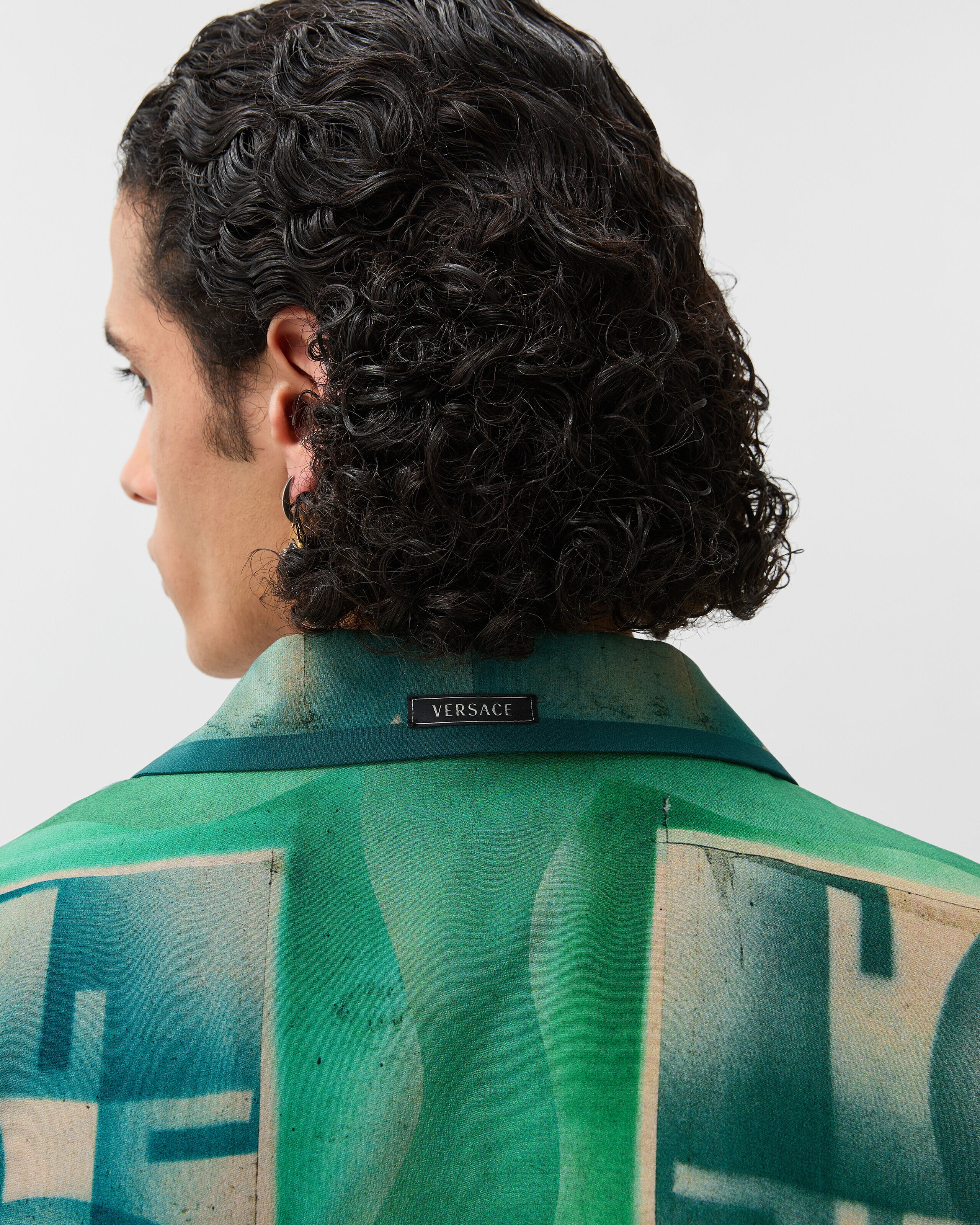 Printed Crêpe De Chine Silk Shirt Green,Blue | VERSACE US