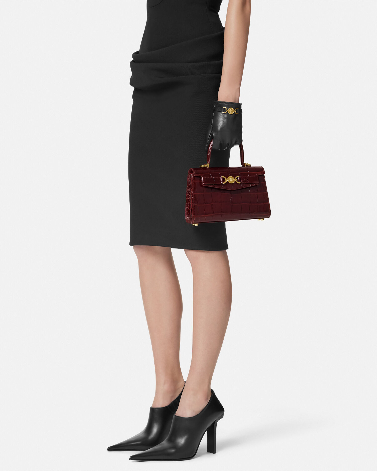Medusa '95 Small Croc-Effect Top-Handle Burgundy | VERSACE ZA