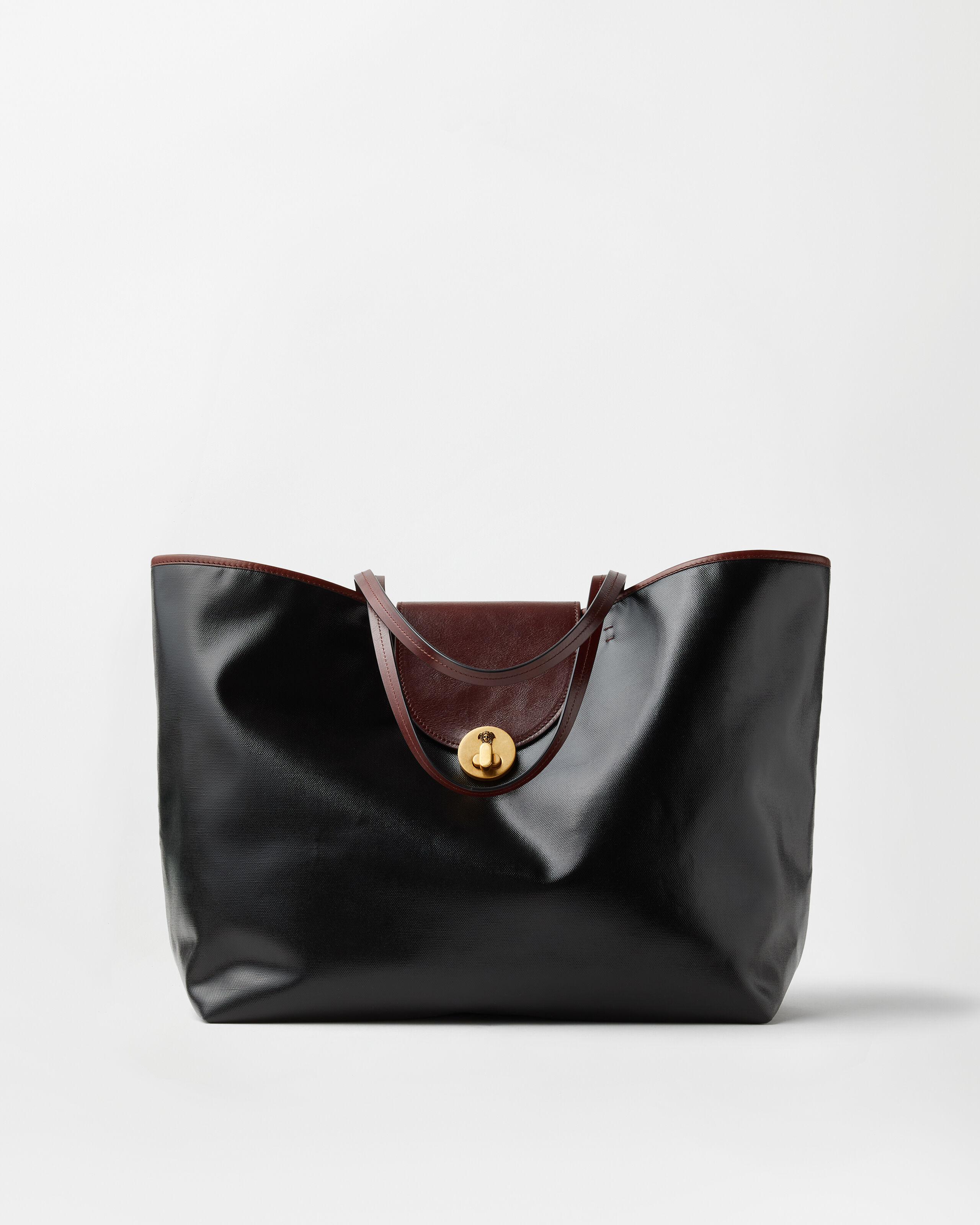 Vivian Large Coated Canvas Tote Black,Brown | VERSACE US