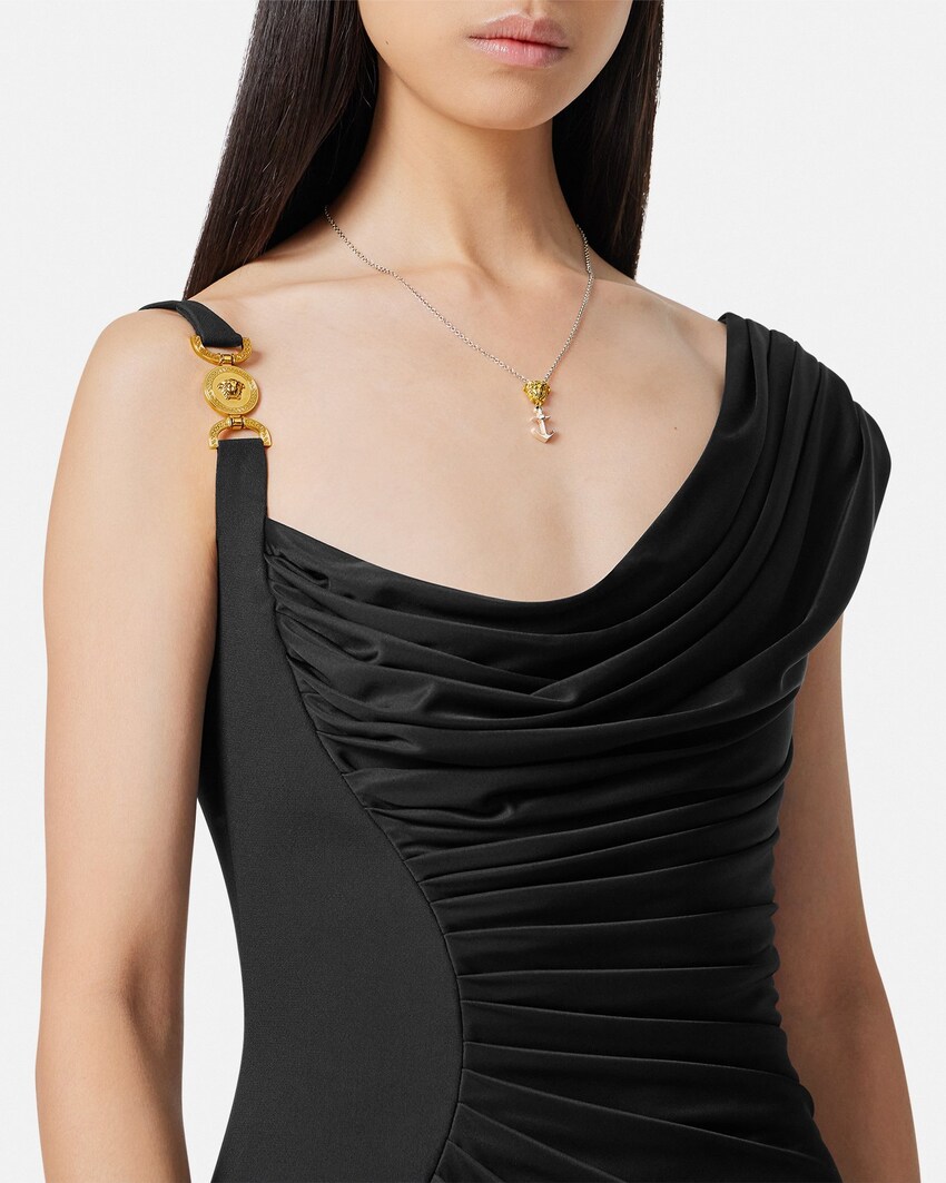 Versace Minivestido drapeado de rev&eacute;s de sat&eacute;n Negro 3