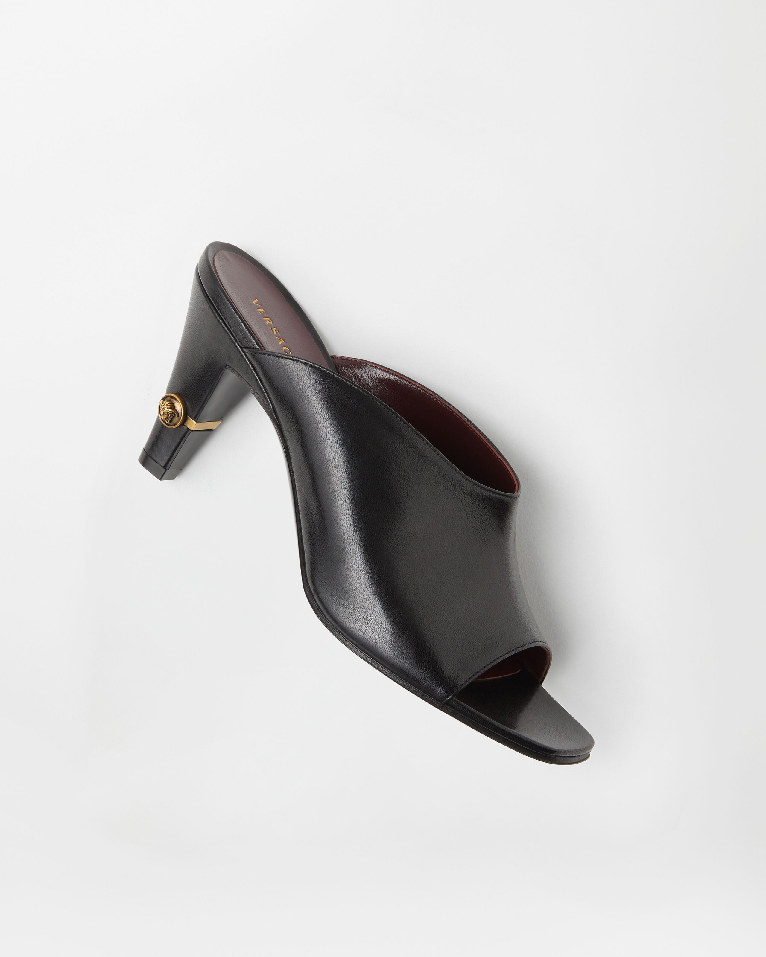 Giulietta Leather Mules 80 mm Black | VERSACE US