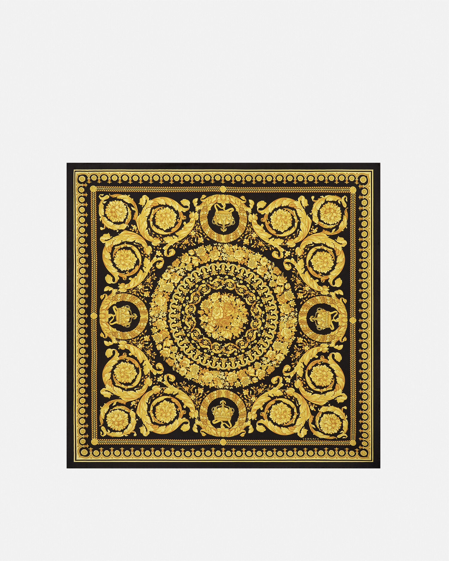 Printed Silk Twill Scarf 90 cm Black,Print | VERSACE US