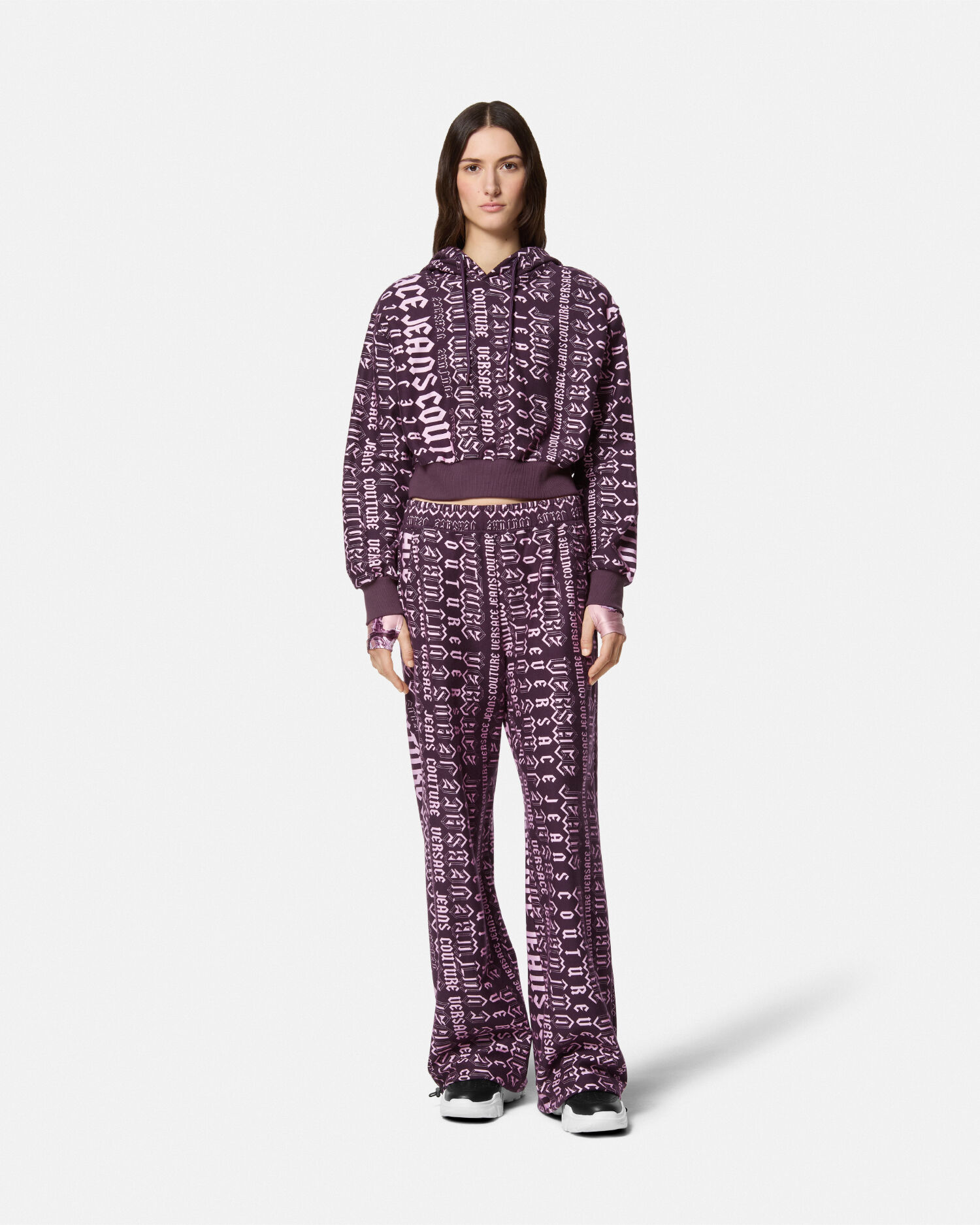 Logomania Crop Hoodie Purple VERSACE UK