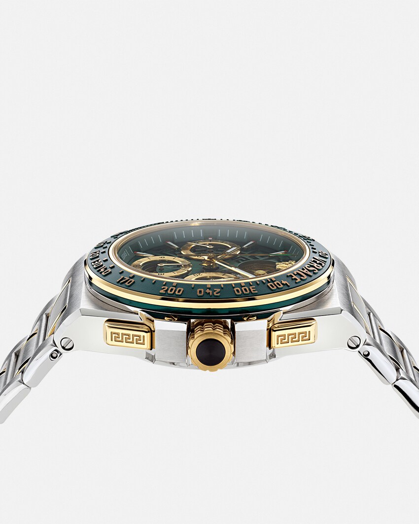 سَاعة Greca Extreme Chrono Skeleton فضي+أخضر 3