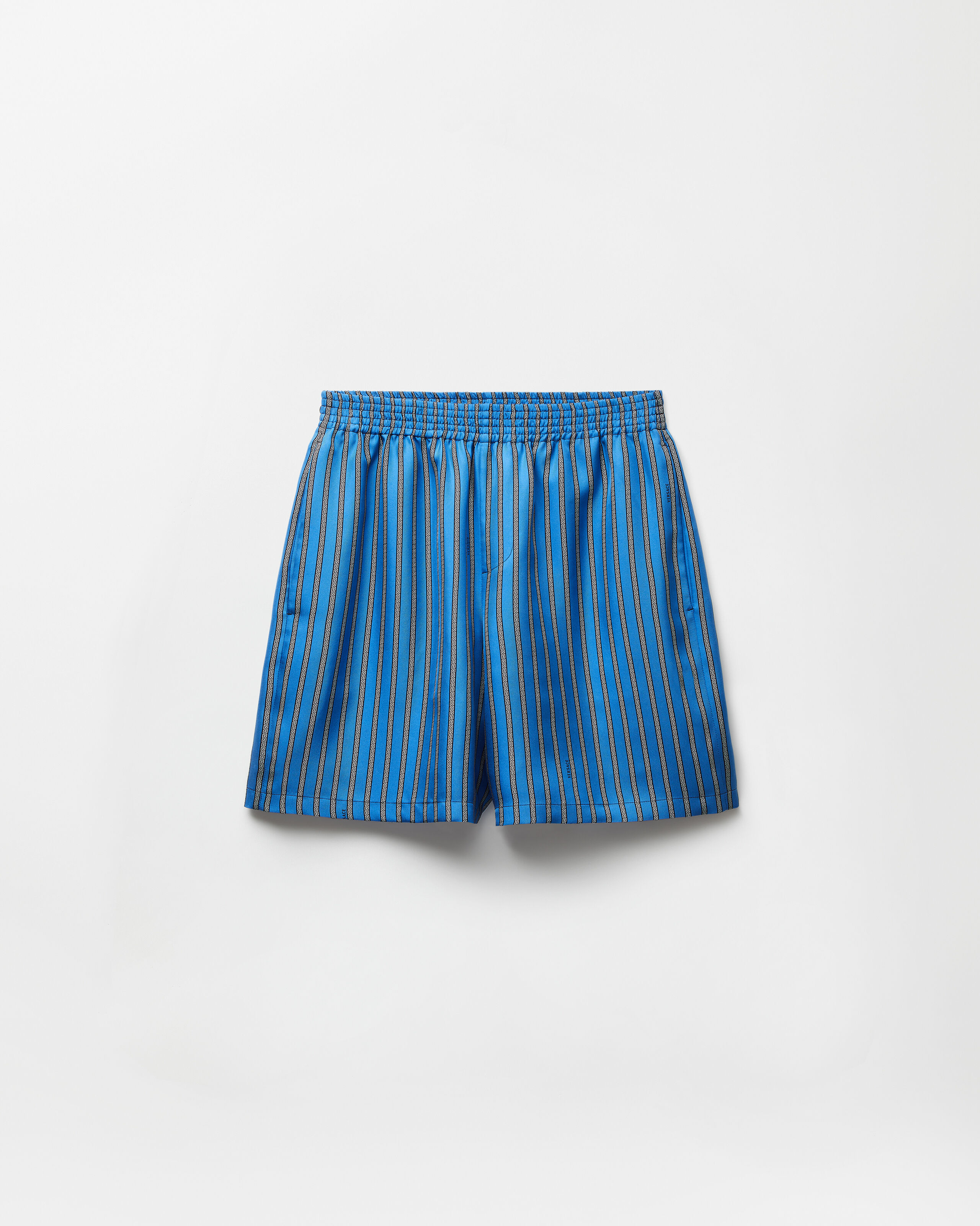Printed Silk Twill Shorts Blue | VERSACE US