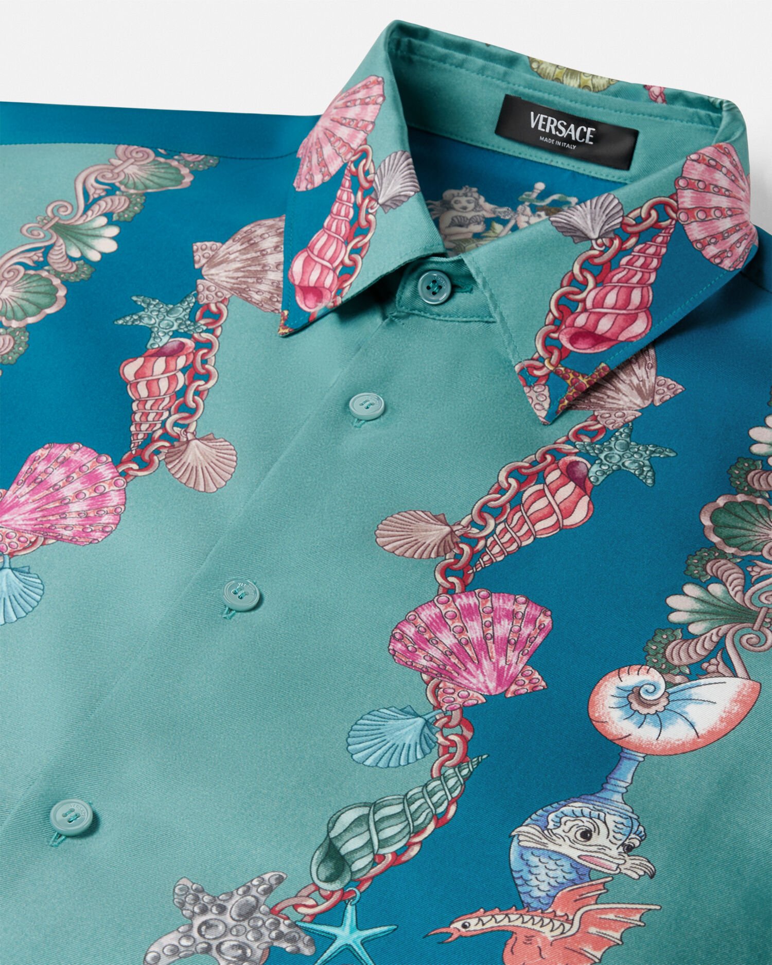 Coral Theatre Silk Shirt Green,Blue | VERSACE US
