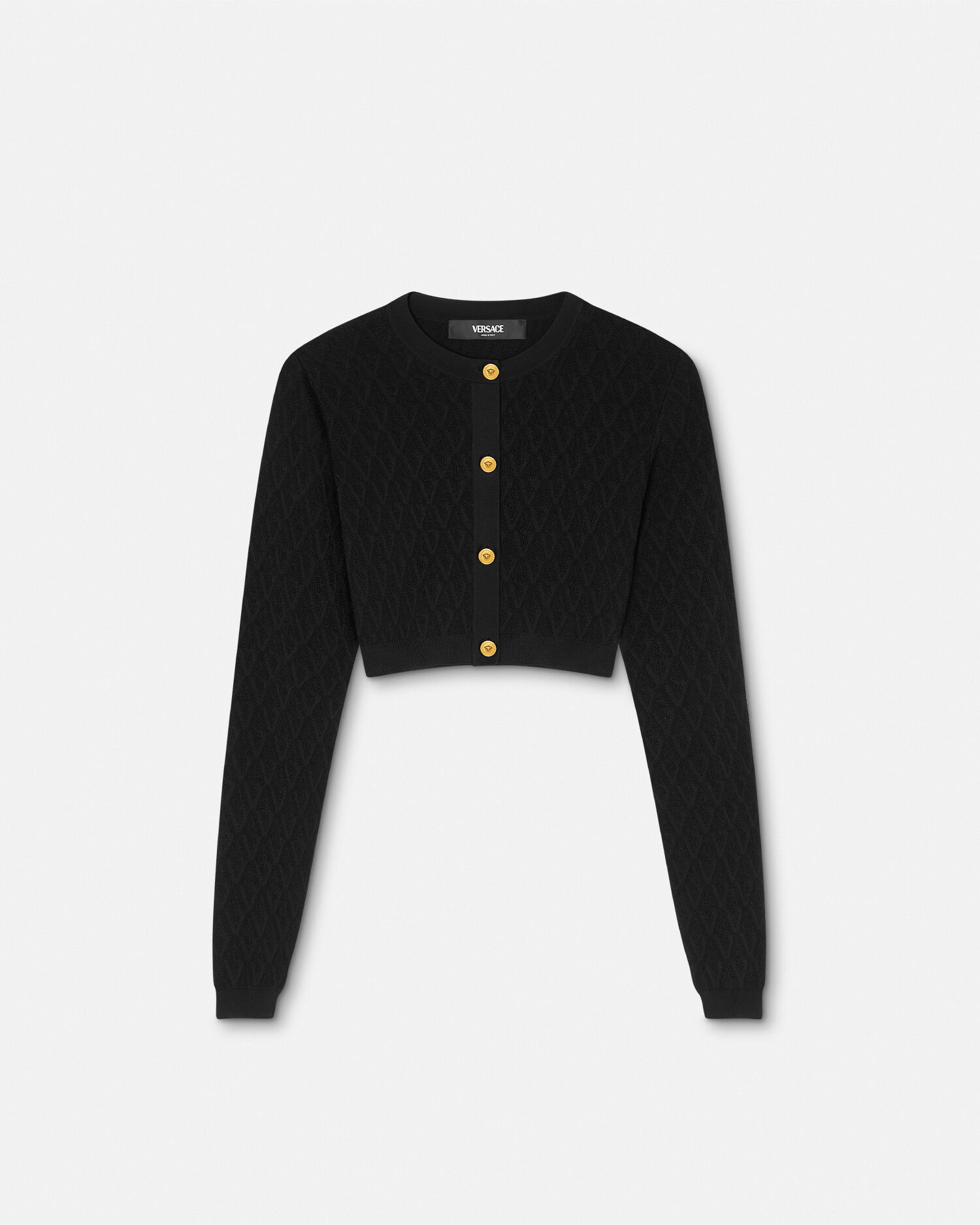 Jacquard Stretch Viscose Knit Crop Cardigan | VERSACE US
