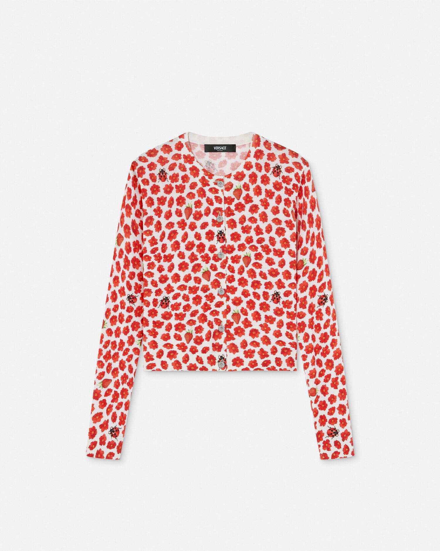 Strawberry Garden Silk Knit Cardigan Red,White | VERSACE US Strawberry Garden Silk Knit Cardigan Red,White | VERSACE US