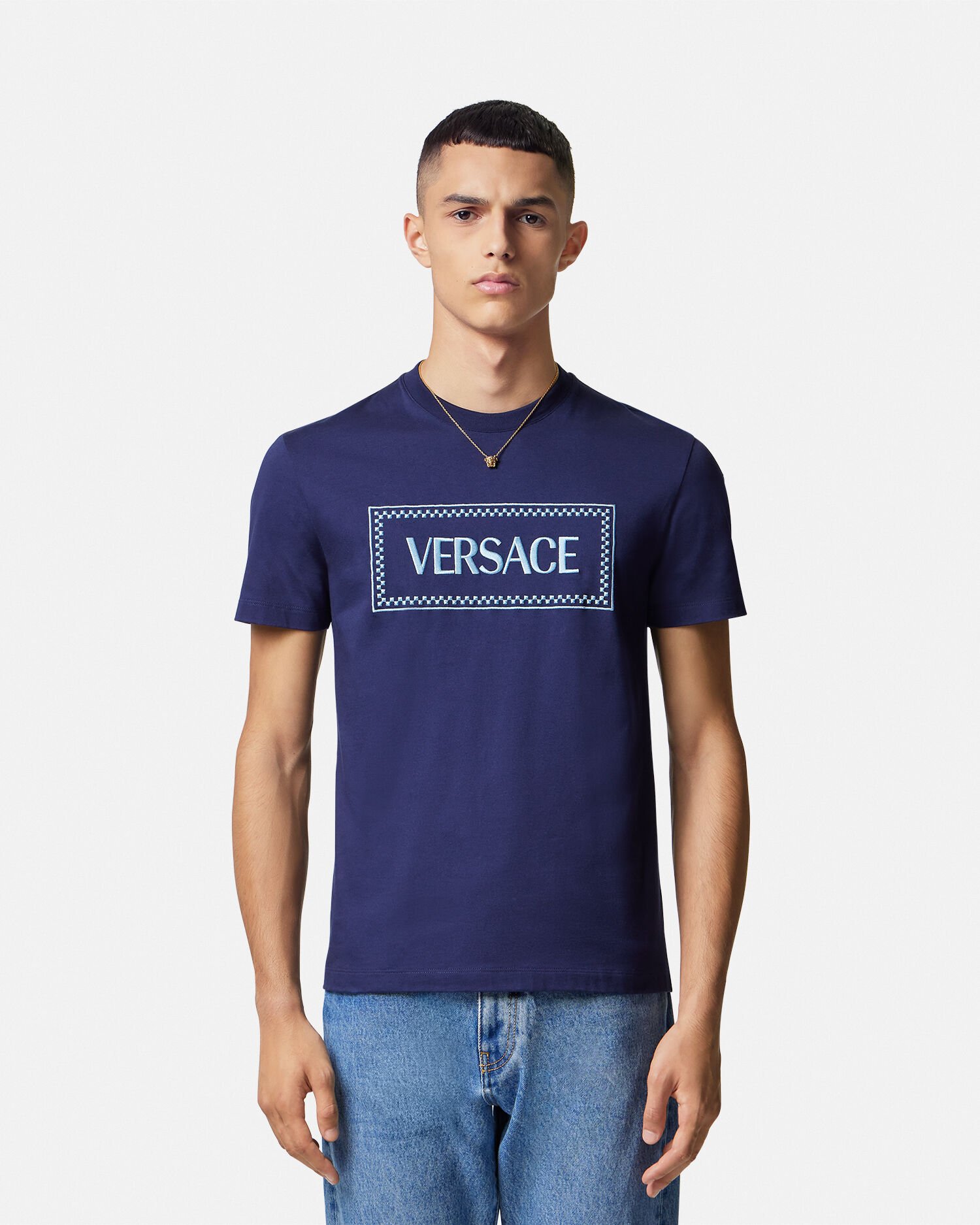 Versace blue t hotsell shirt
