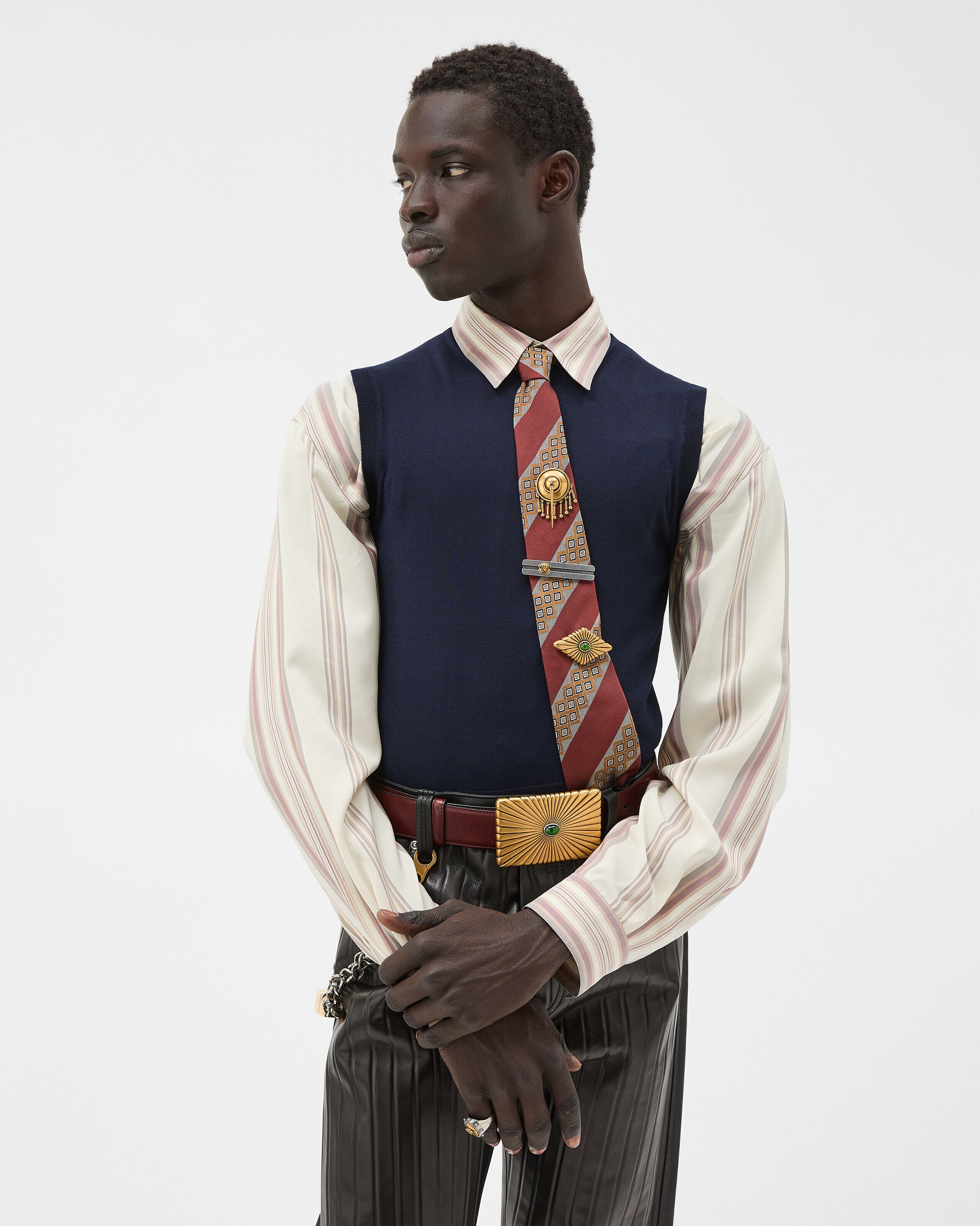 Embroidered Wool Knit Vest Blue | VERSACE US