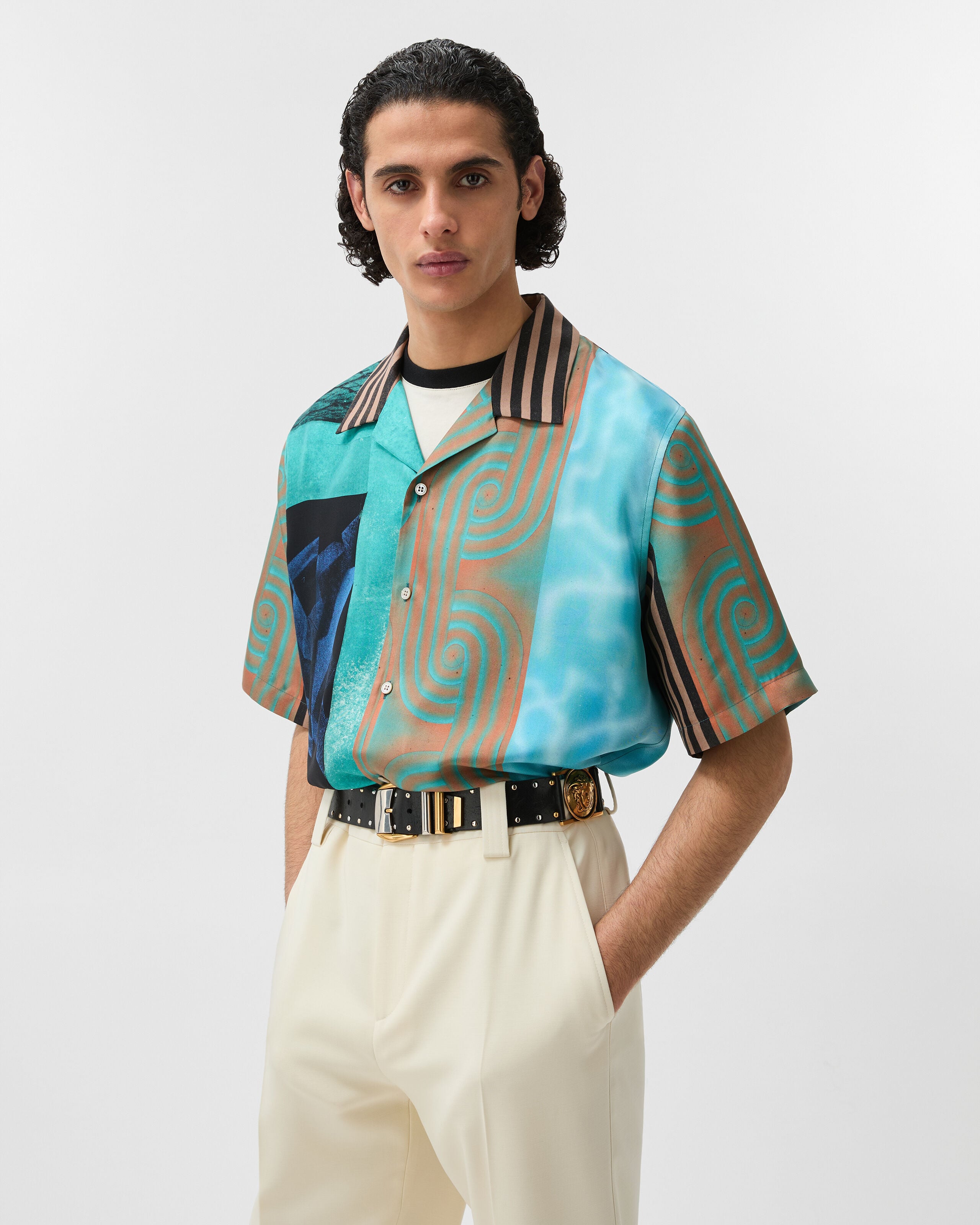 Printed Silk Twill Shirt Print | VERSACE US