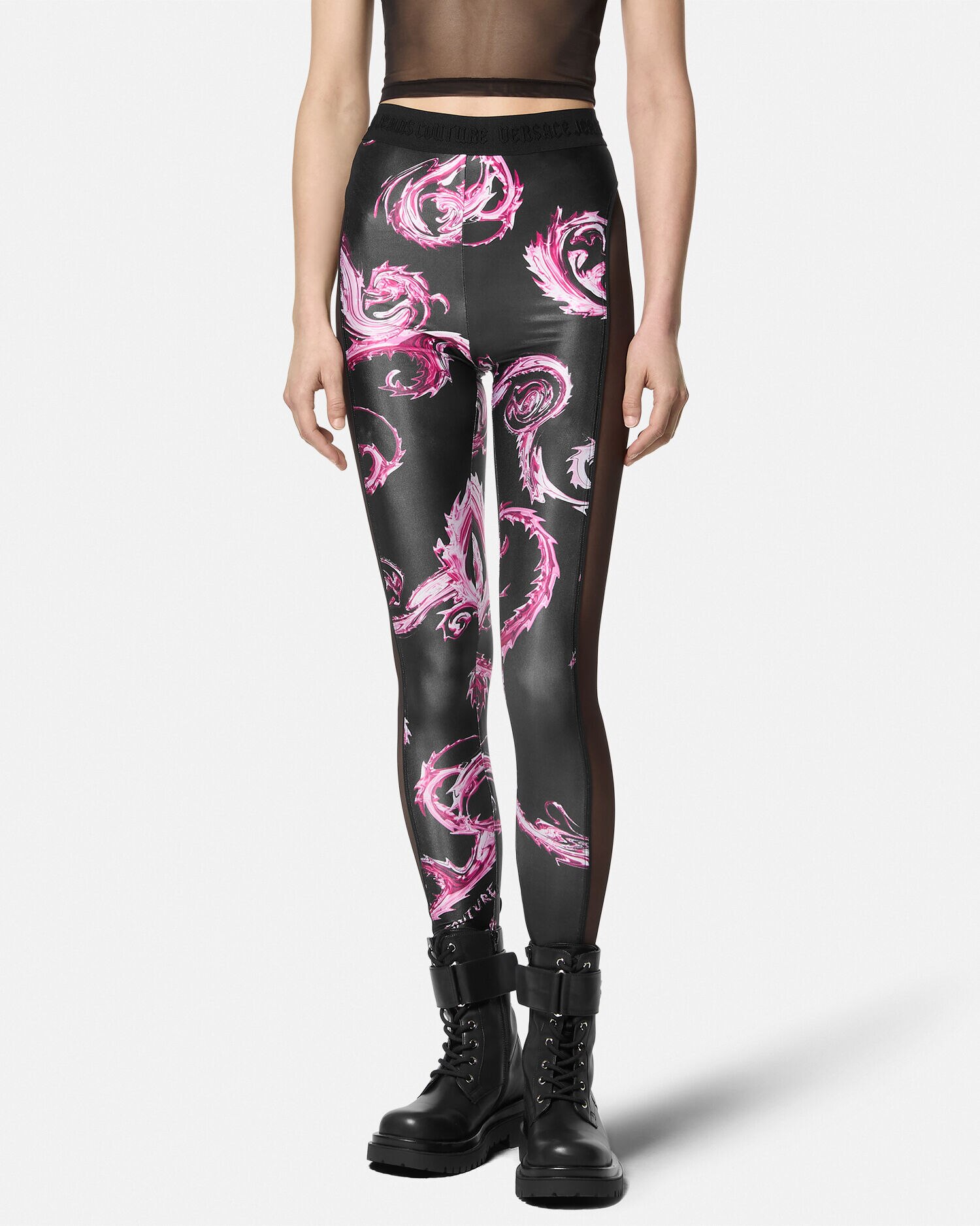 Chromo Couture Mesh-Paneled Leggings Black,Pink | VERSACE US