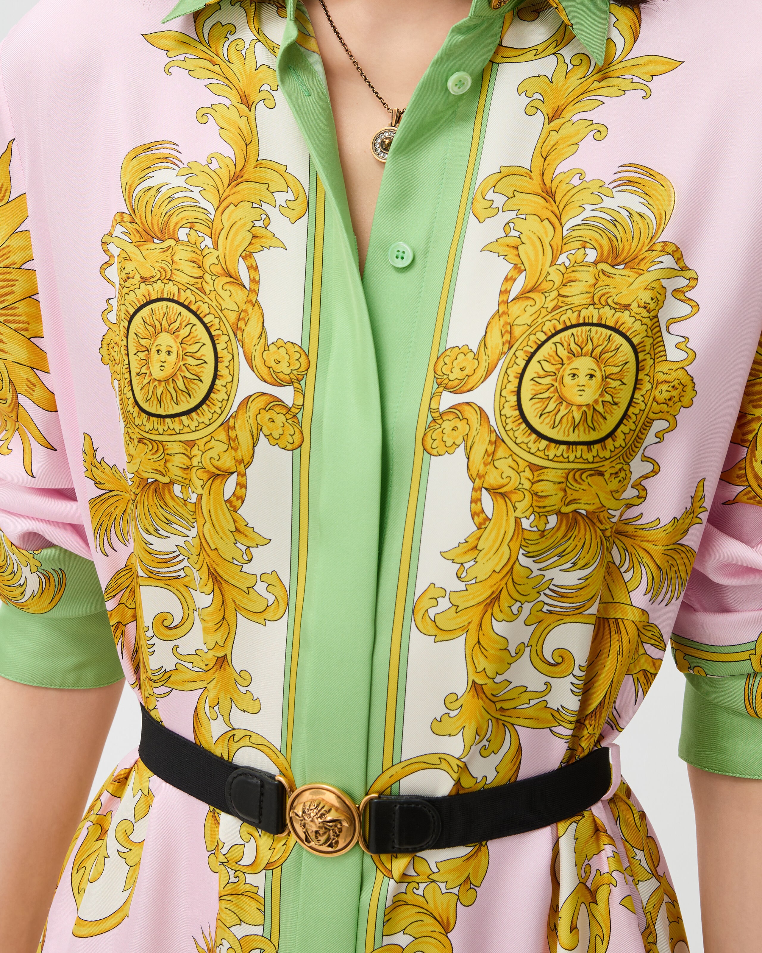VERSACE COLLECTION ワンピース イエロー 40 Printed Silk Twill Long Dress Yellow,Pink | VERSACE US