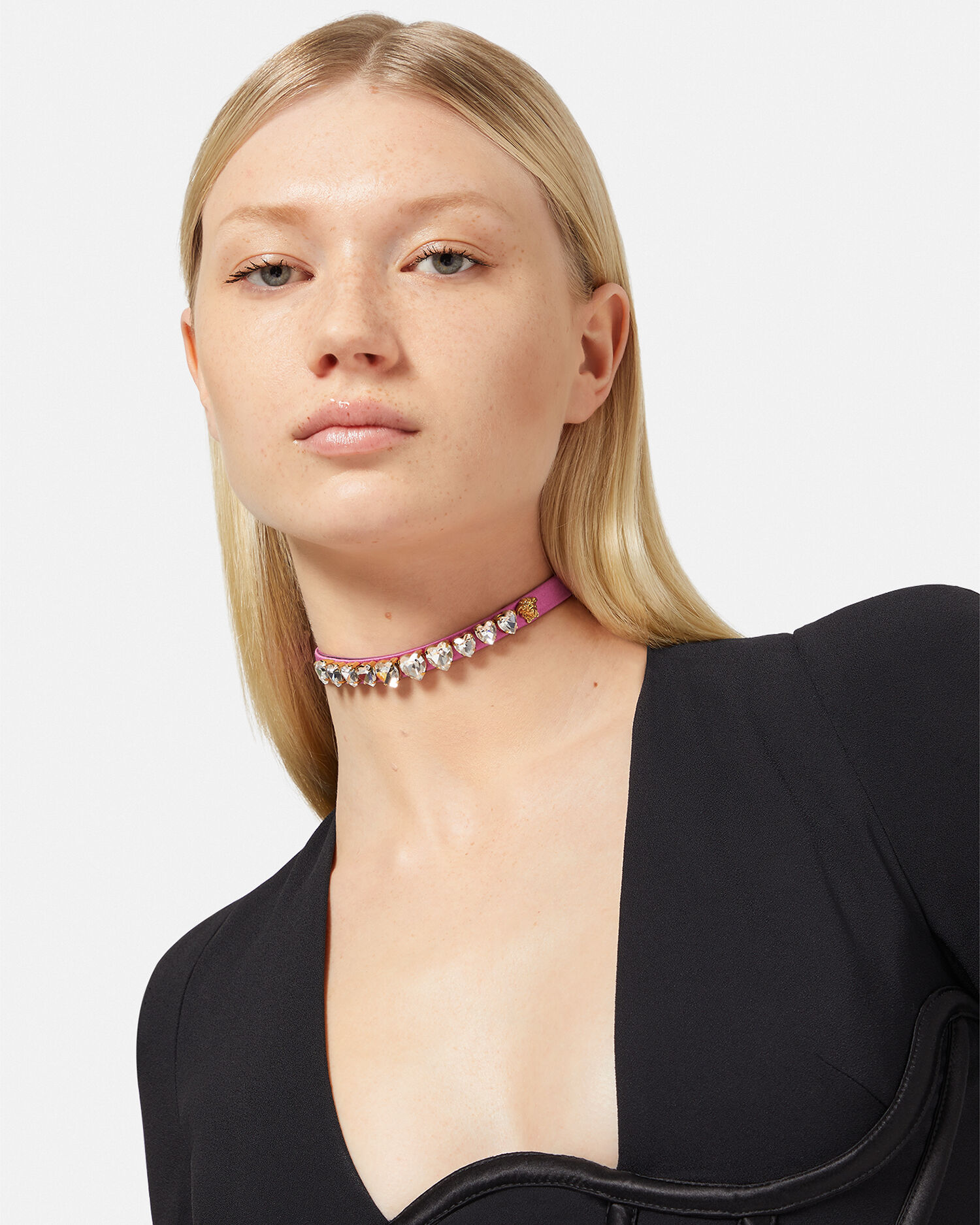 Satin Crystal Heart Choker