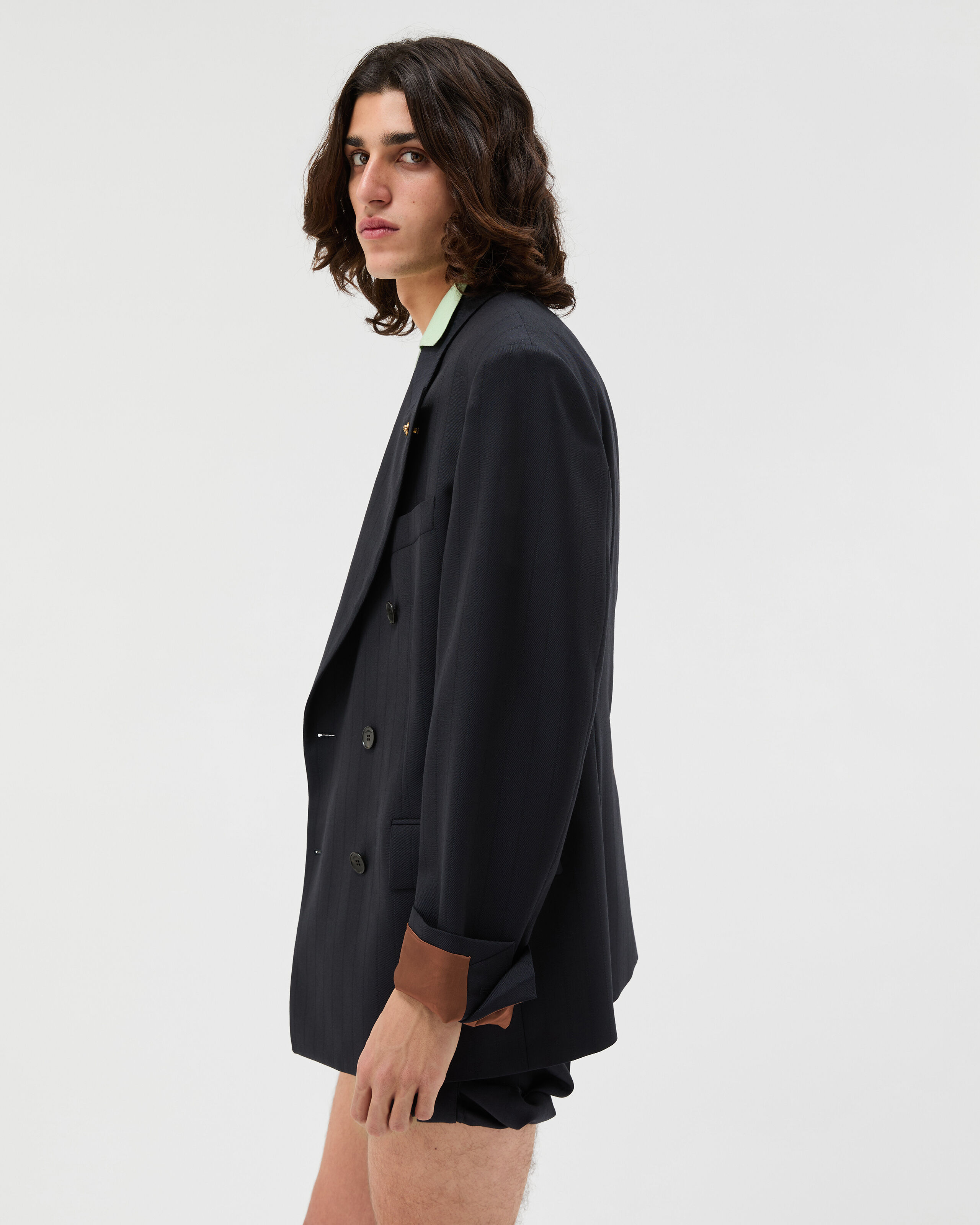Pinstripe Wool Boxy Blazer Blue | VERSACE US